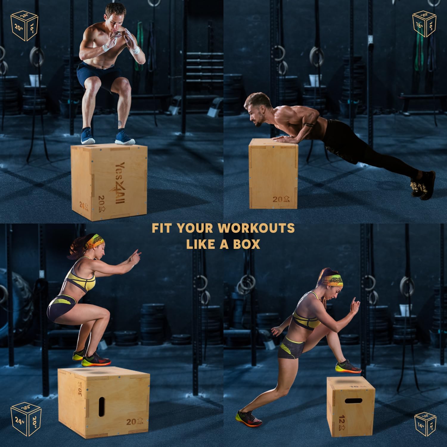 Yes4All Plyo Box, 3-in-1 Wooden Box Jump for Home Gym, Lunges, Squats, Dips - Image 6