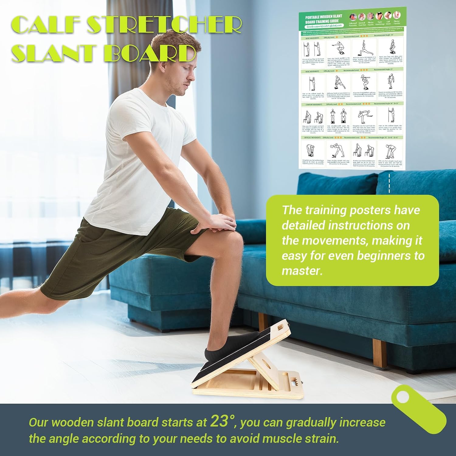 Slant Board Calf Stretching, 460 LBS Capacity Portable Wooden Incline Board - Image 4
