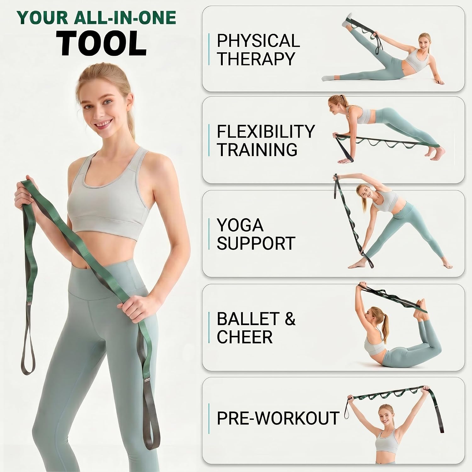 Acozycoo Stretching Strap with Loops for Physical Therapy,Knee,Calf,Back - Image 7