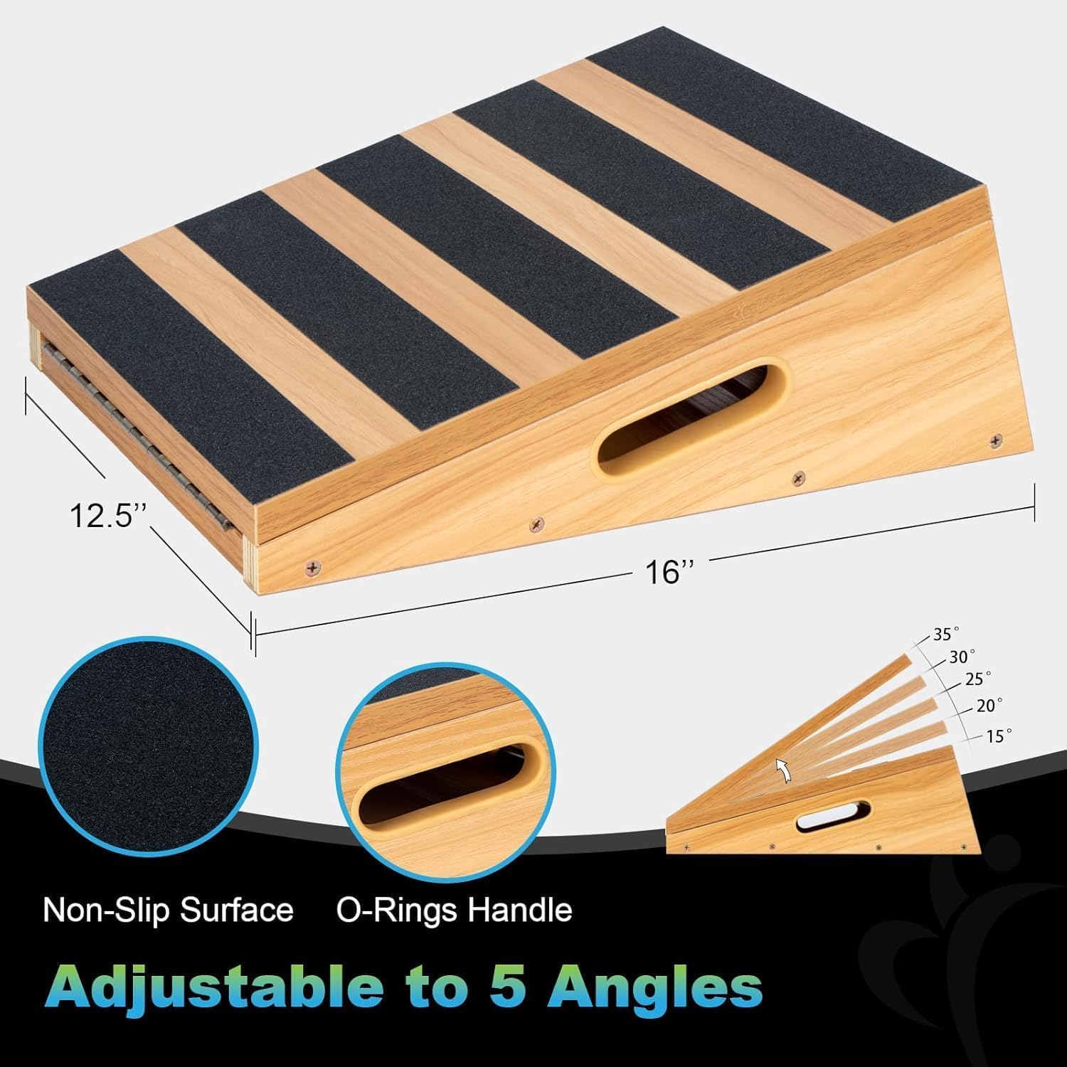StrongTek Wooden Slant Board, 5 Adjustable Angles, 500 lb, Side Handle - Image 2