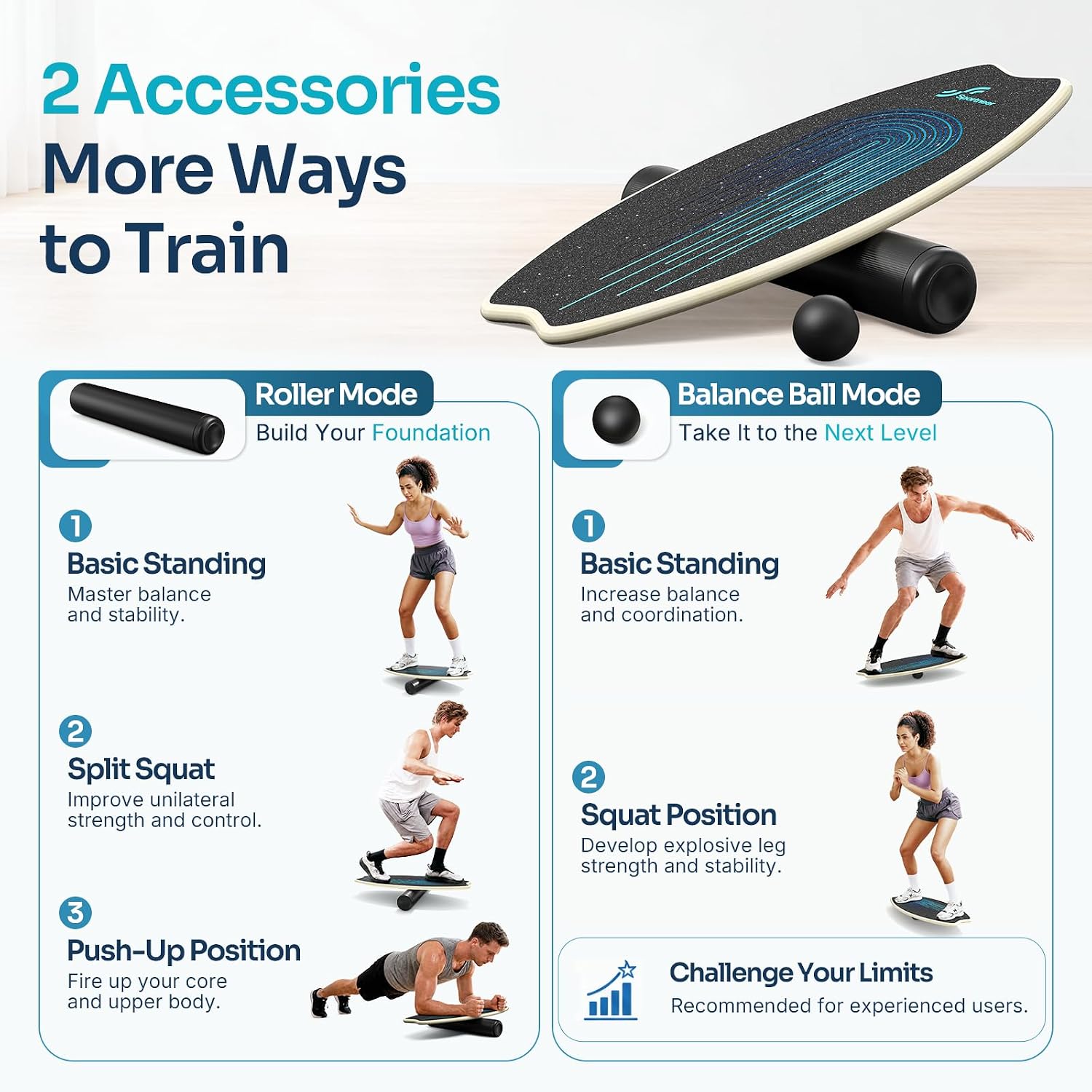Sportneer Balance Board - 7 Mode Wobble Board with Roller & Ball - Image 6
