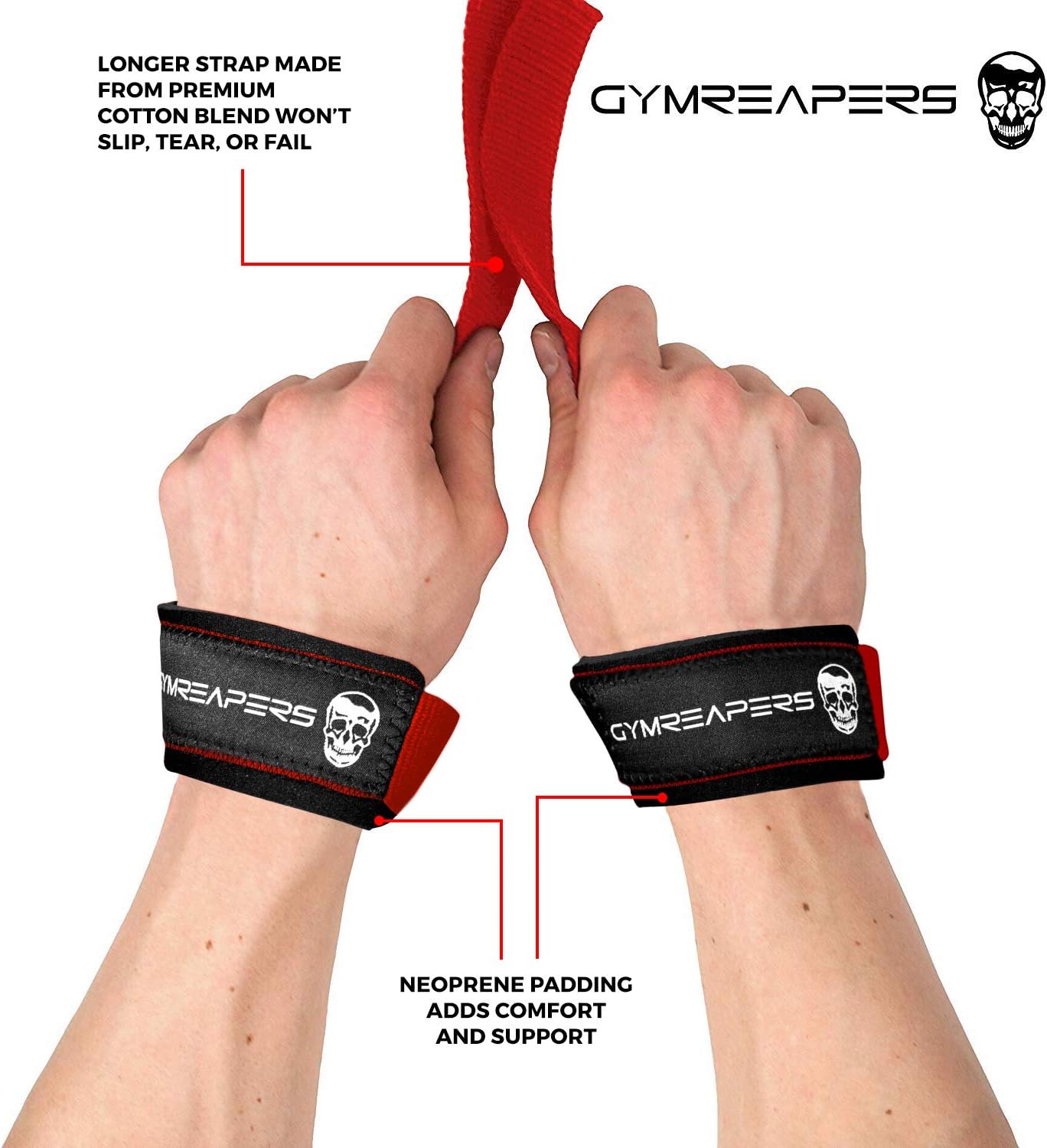 Gymreapers Lifting Wrist Straps for Weightlifting, Bodybuilding, Powerlifting, Strength Training, & Deadlifts - Padded Neoprene with 18" Cotton - Image 2