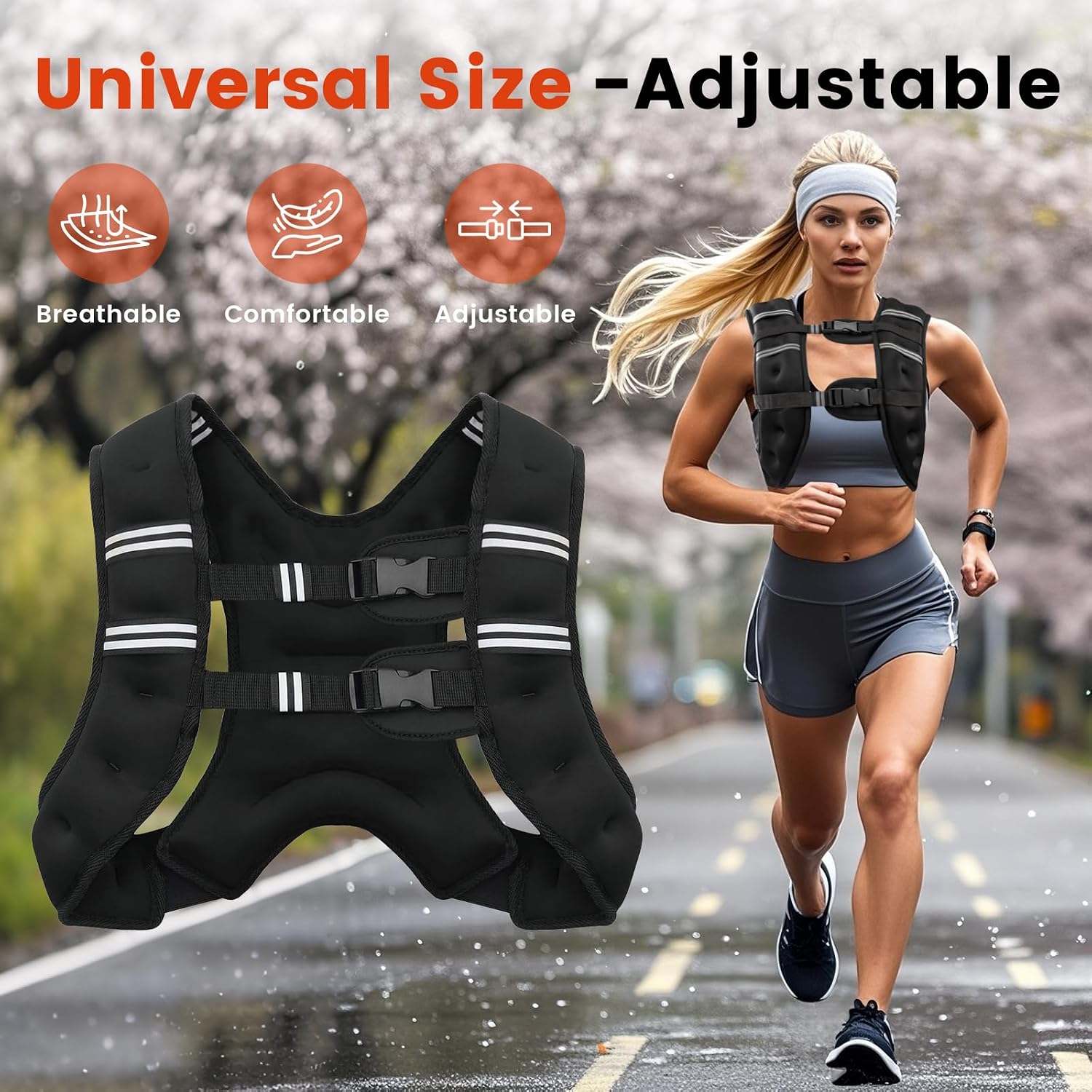 Poudee Weighted Vest, 6lb/8lb/10lb/12lb/16lb/20lb/25lb/30lb Weight Vest for Men Women, Body Weight Vests Adjustable with Reflective Stripe for Strength Training, Running, Workout, Jogging, Walking - Image 4