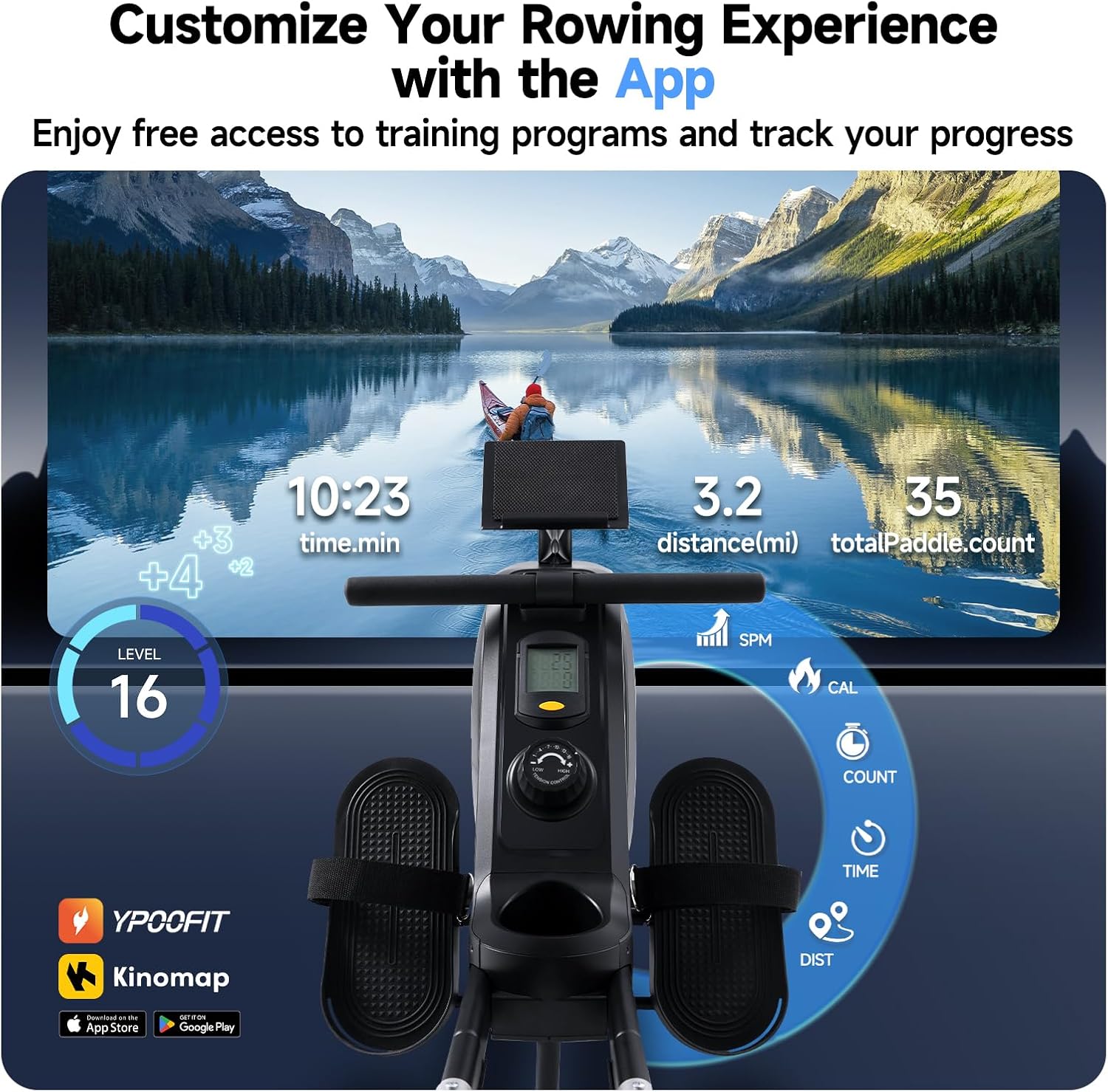 Rowing Machine for Home, 350 LB Capacity, 16-Level Silent Resistance, Magnetic Rowing Machines for Home Foldable, Full-Body Workout Compact Rowing Machine for Cardio & Strength with APP Support - Image 7