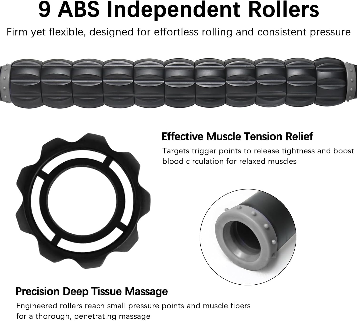 Muscle Roller Massage Roller Stick- Deep Tissue Fascia Blaster for Myofascial Pain Relief, Lymphatic Drainage & Body Sculpting, Handheld Physical Therapy & Recovery Tool (Gray Black-) - Image 3