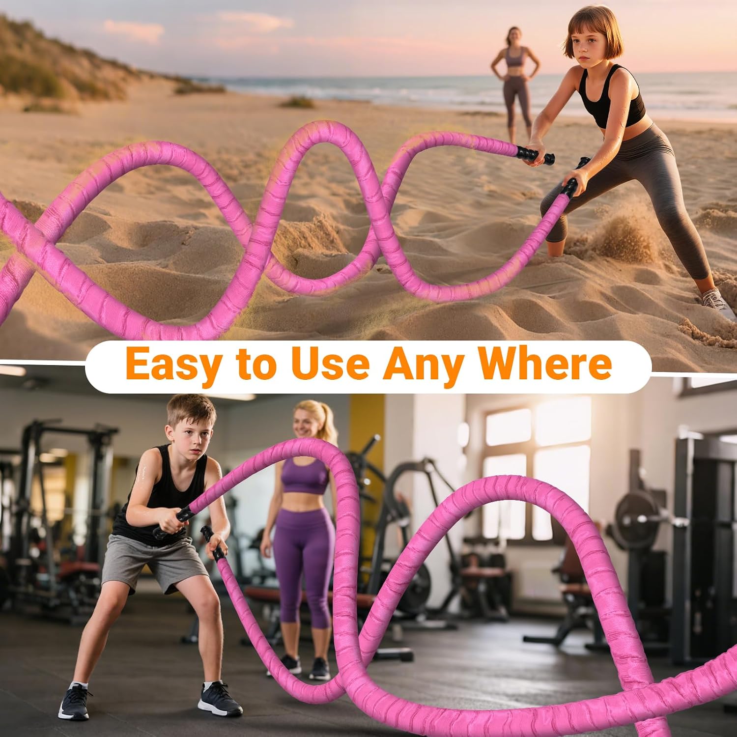 Battle Ropes for Home Gym 1 Inch Diameter 30FT Length Workout Rope Exercise Rope Training Ropes with Protective Sleeve for Kids Men Women Exercise Fitness & Strength Training-Pink - Image 6
