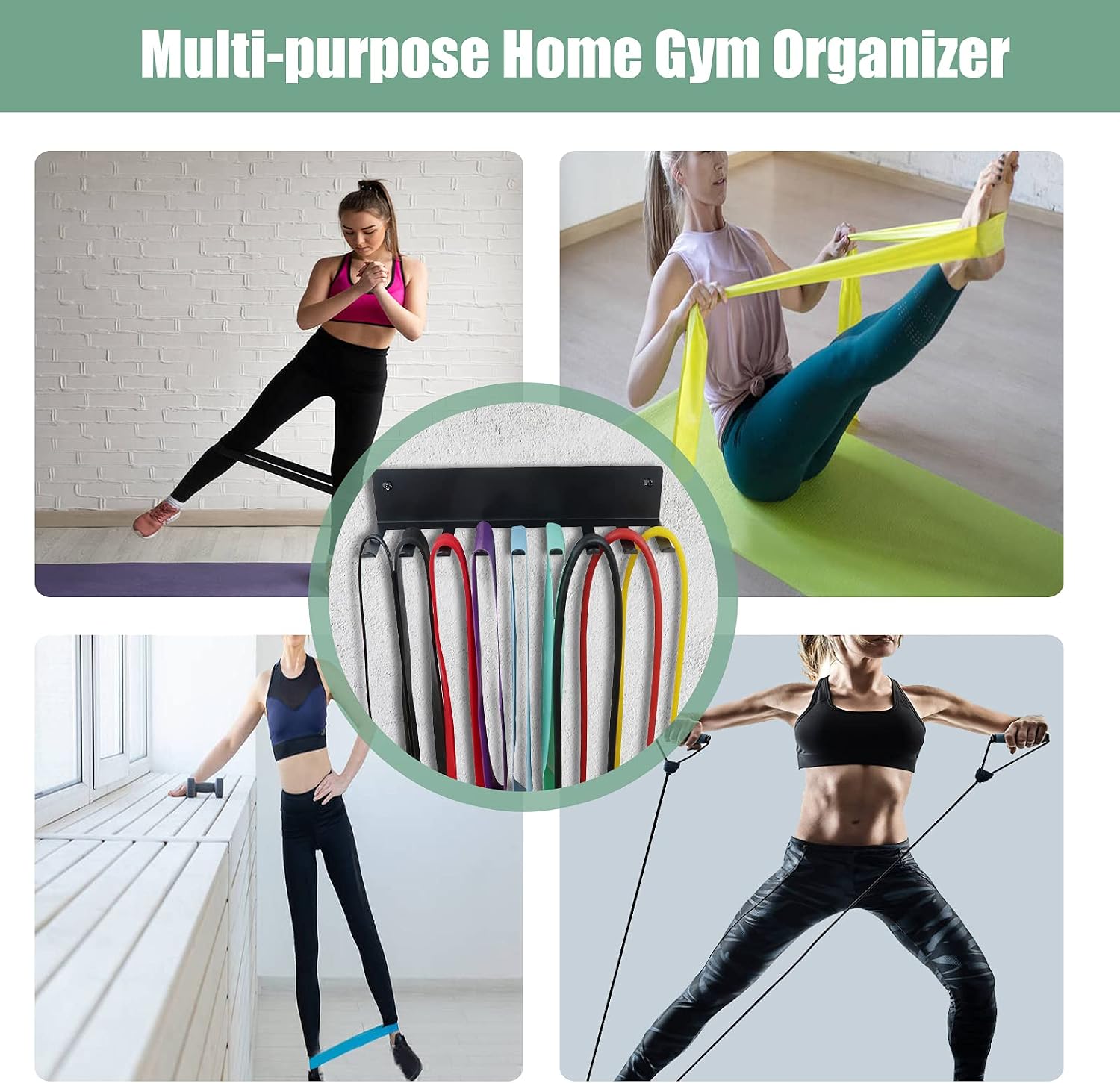 Multi-Purpose Storage Rack for Resistance Bands, Straps, Jump Ropes, Foam Rollers, Chains, Weight Belts, Tools - Heavy Duty, Fitness Bands Rack - Image 3