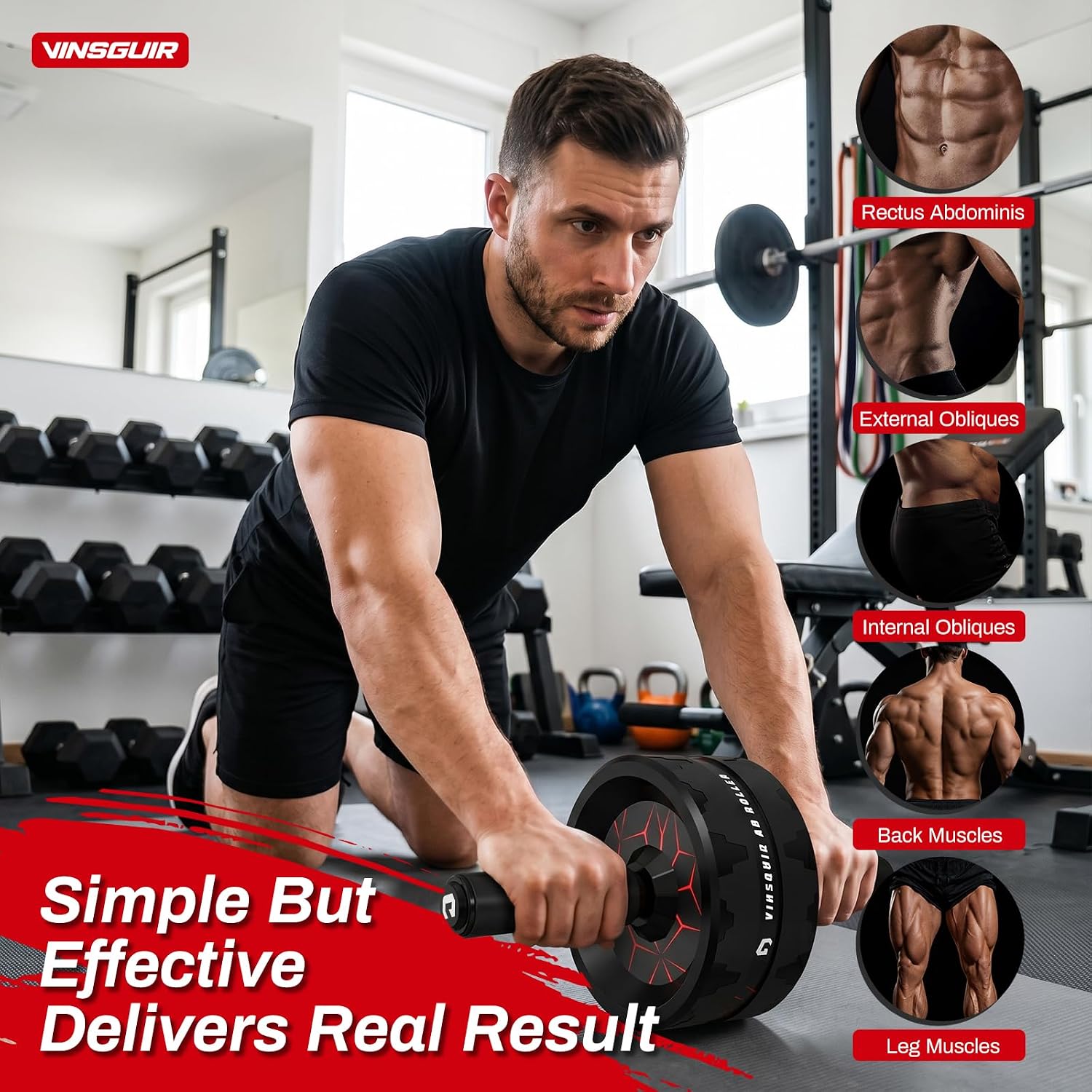 VINSGUIR Ab Roller Wheel, Abs & Core Workout Equipment for Home Gym with Knee Pad Accessories, Abdominal Wheel for Full-body Strength Training - Image 3