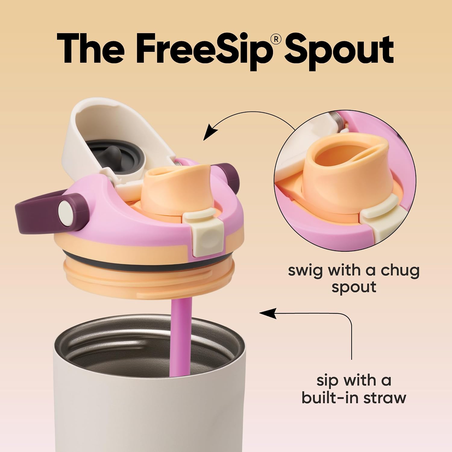 Owala FreeSip Sway Insulated Stainless Steel Water Bottle with Two-Way Spout, Built-In Straw and Bucket Handle, Made for Travel, School, and Sports, 30oz, BPA Free, Leak Proof, Daybreak - Image 2