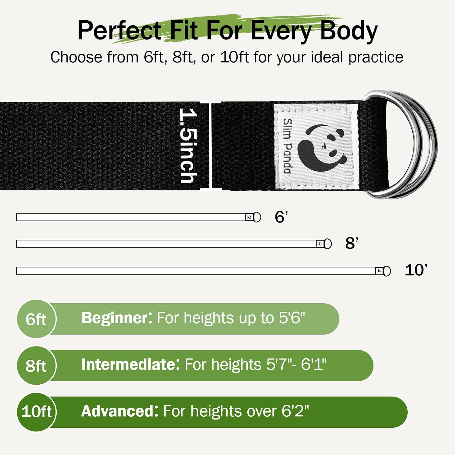 Slim Panda Yoga Strap for Stretching,Cotton Yoga Strap with Adjustable D-Ring Buckle,Non-Elastic Yoga Belt for Pilates,Gym Workouts,Physical Therapy,Improve Flexibility - Image 6