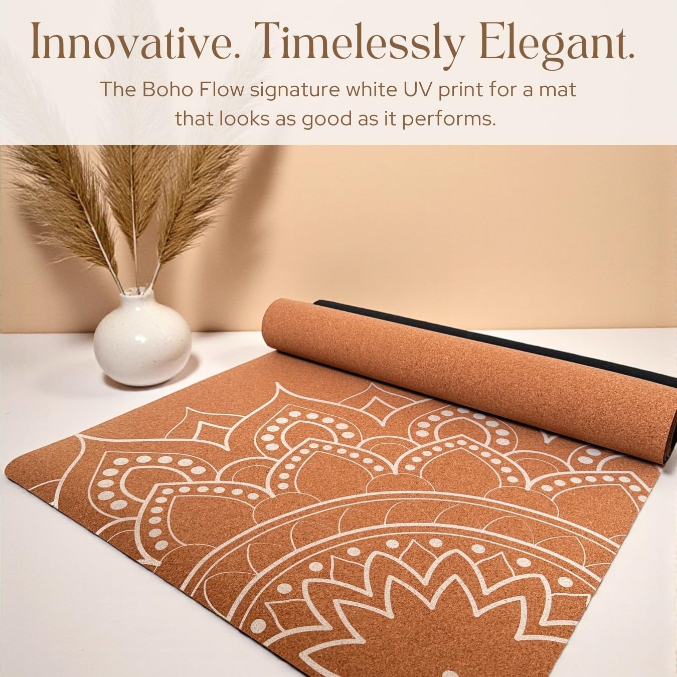 Designer Cork Yoga Mat – Signature Aesthetics on Quality Portuguese Cork with 5mm Solid Tree Rubber Base for Lasting Stability – Non Slip Grip, Odor Free and Non Toxic - Image 3