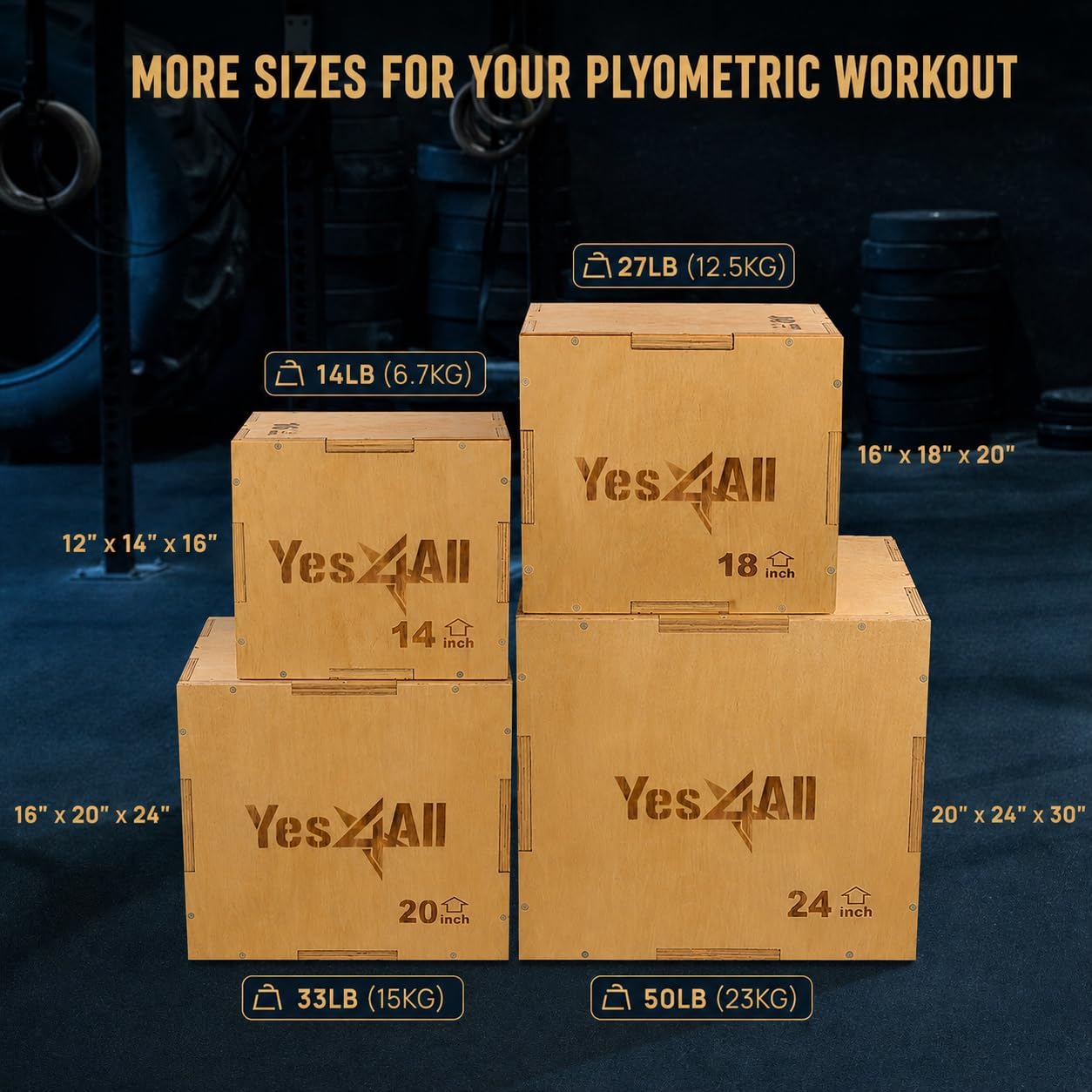 Yes4All Plyo Box, 3-in-1 Wooden Box Jump for Home Gym, Lunges, Squats, Dips - Image 5