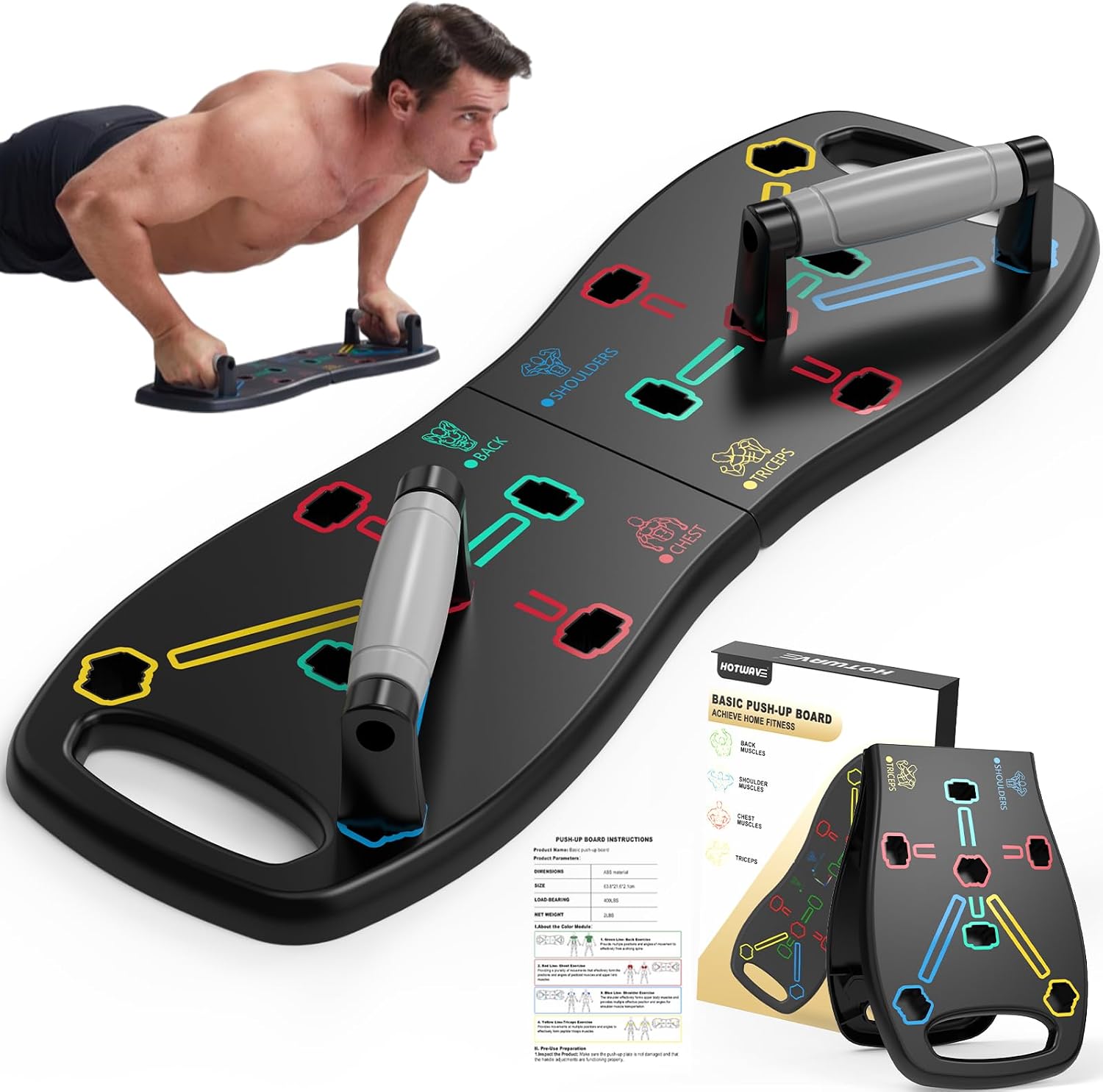 HOTWAVE Push Up Board, Portable Pushup Board for Men, Foldable Push Up Bar