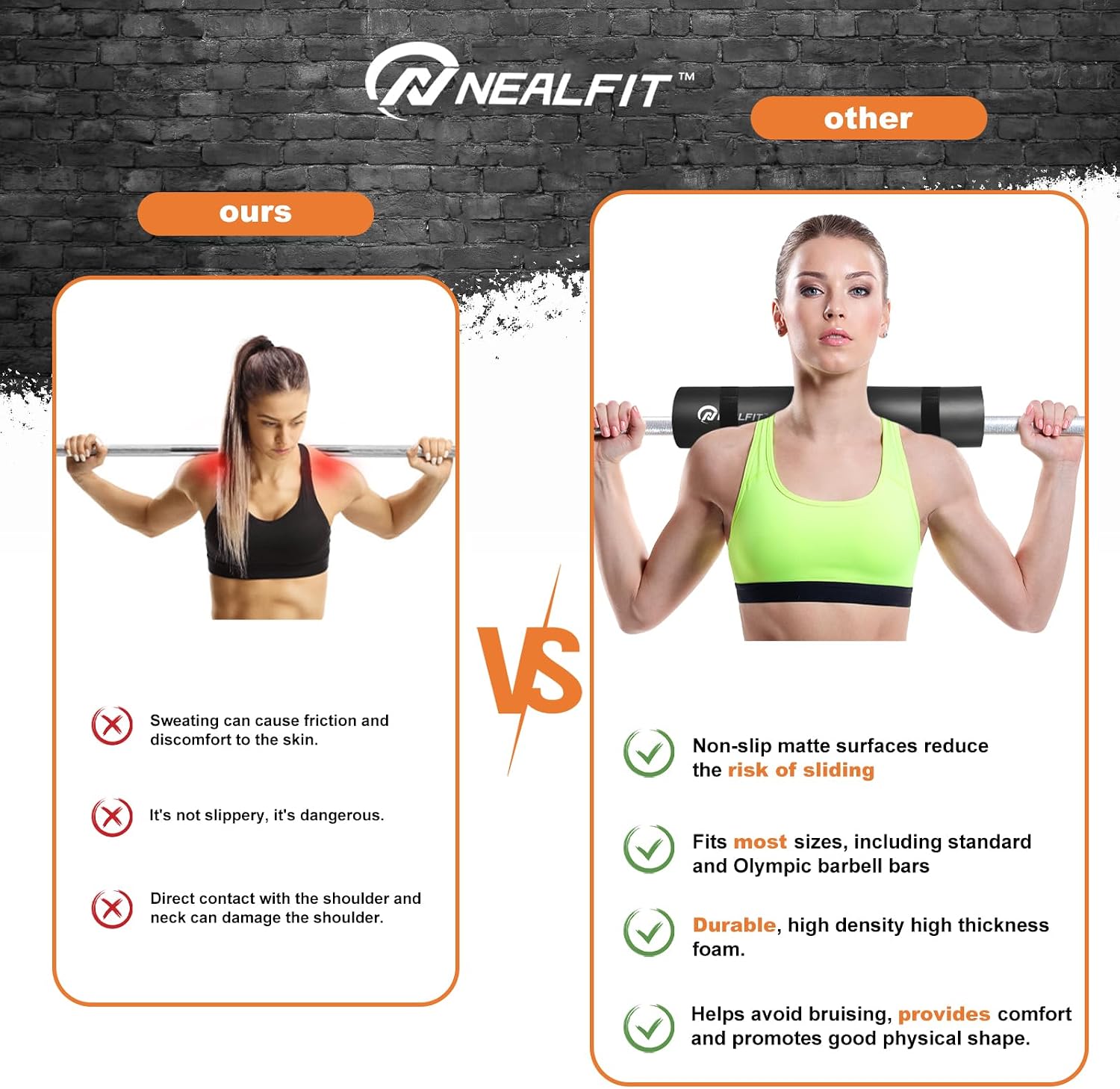 NEALFIT Barbell Pad Squat Pad for Squats—Squat Bar Pad—Great for Weightlifting,Lunges and Hip Thrusts—Foam Sponge Pad—Fit Standard and Olympic Bars Perfectly - Image 5