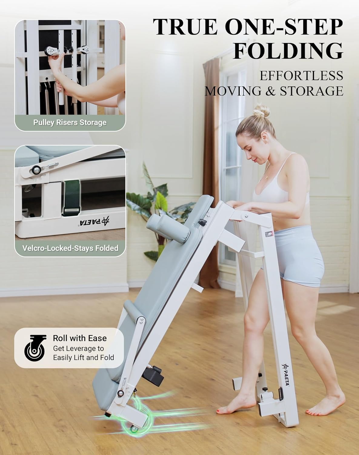 PAETA Pilates Reformer, 86" Foldable Reformer Pilates Machine for Home Use, with Dual Resistance- Springs and Cords, Pilates Equipment for Home Workouts with Jump Board, Up to 400 LBS - Image 5