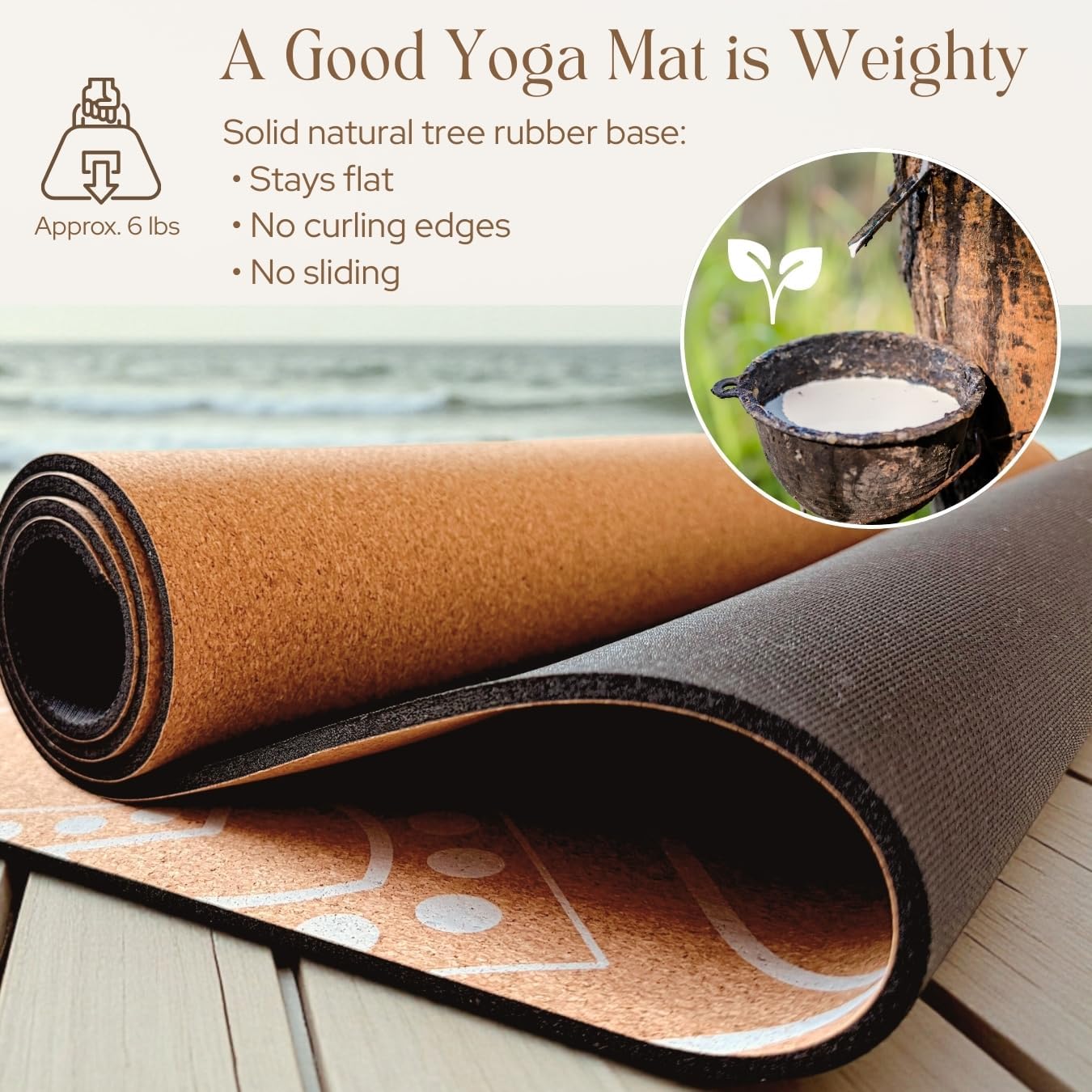 Designer Cork Yoga Mat – Signature Aesthetics on Quality Portuguese Cork with 5mm Solid Tree Rubber Base for Lasting Stability – Non Slip Grip, Odor Free and Non Toxic - Image 6