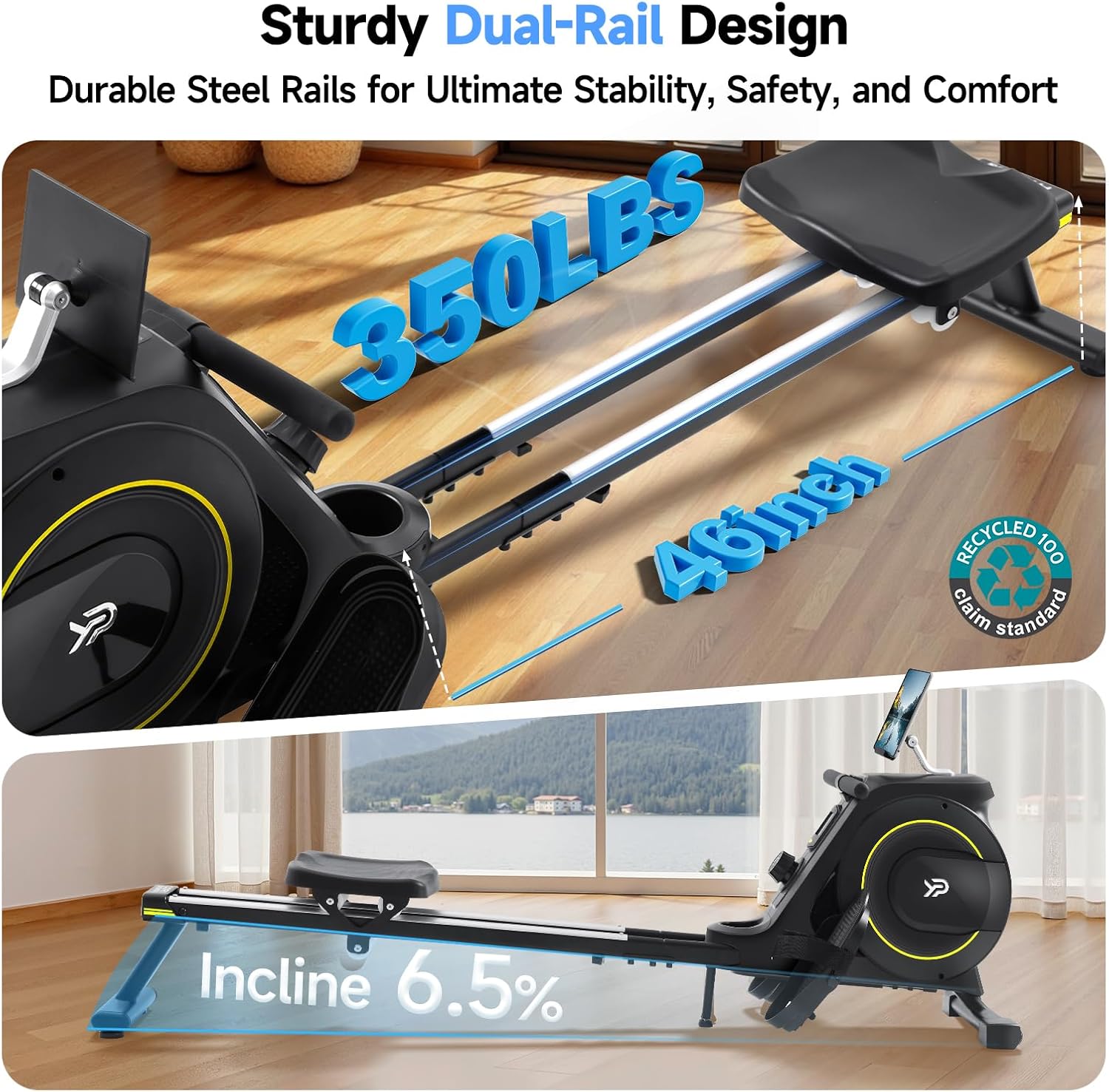 Rowing Machine for Home, 350 LB Capacity, 16-Level Silent Resistance, Magnetic Rowing Machines for Home Foldable, Full-Body Workout Compact Rowing Machine for Cardio & Strength with APP Support - Image 4