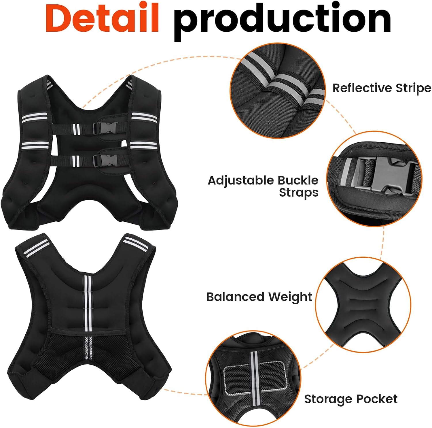 Poudee Weighted Vest, 6lb/8lb/10lb/12lb/16lb/20lb/25lb/30lb Weight Vest for Men Women, Body Weight Vests Adjustable with Reflective Stripe for Strength Training, Running, Workout, Jogging, Walking - Image 7