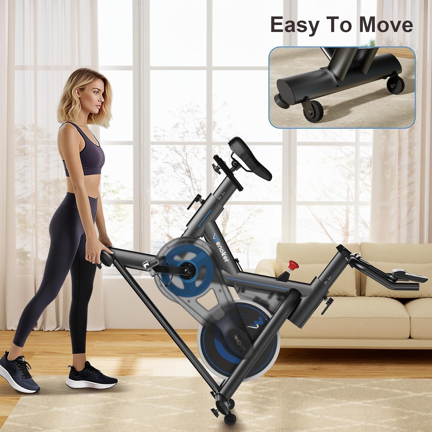 Wenoker Magnetic Exercise Bike for Home – Adjustable Silent Spin Bike with 350lb Capacity, APP Connectivity, LCD Monitor & Device Holder – Indoor Cycling Bike for Cardio & Weight Loss - Image 8