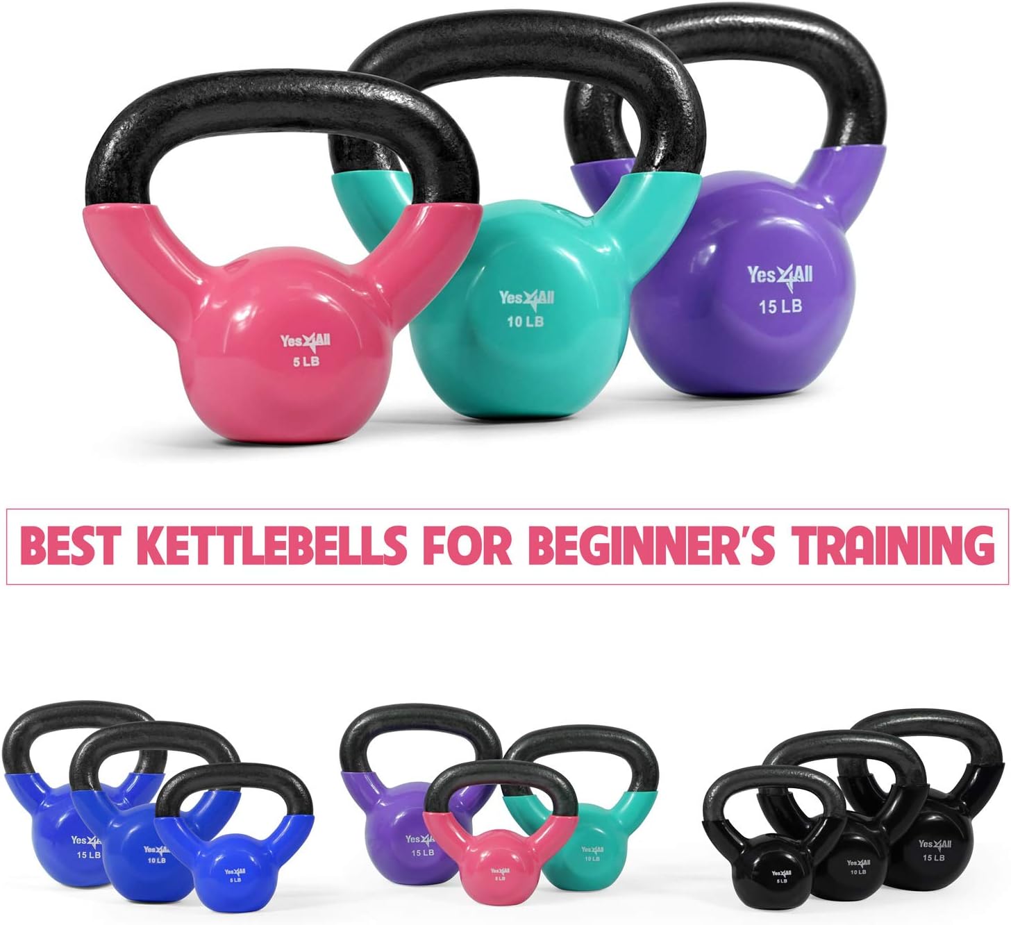 Yes4All Kettlebell, Vinyl Coated Kettlebell Cast Iron Sets with Stable Flat Bottom for Full Body Workout, Push up, Grip Strength Training & Weights Exercises - Image 3
