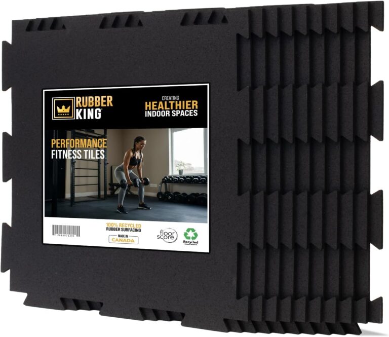 Rubber King 10 Piece Interlocking Tiles 19" x 19" x 6mm - 100% Recycled Rubber Gym Floor Tiles, Exercise Mat for Home Gym, Anti-Slip Low-Odor Interlocking Puzzle Floor Tiles - 23.5sq ft