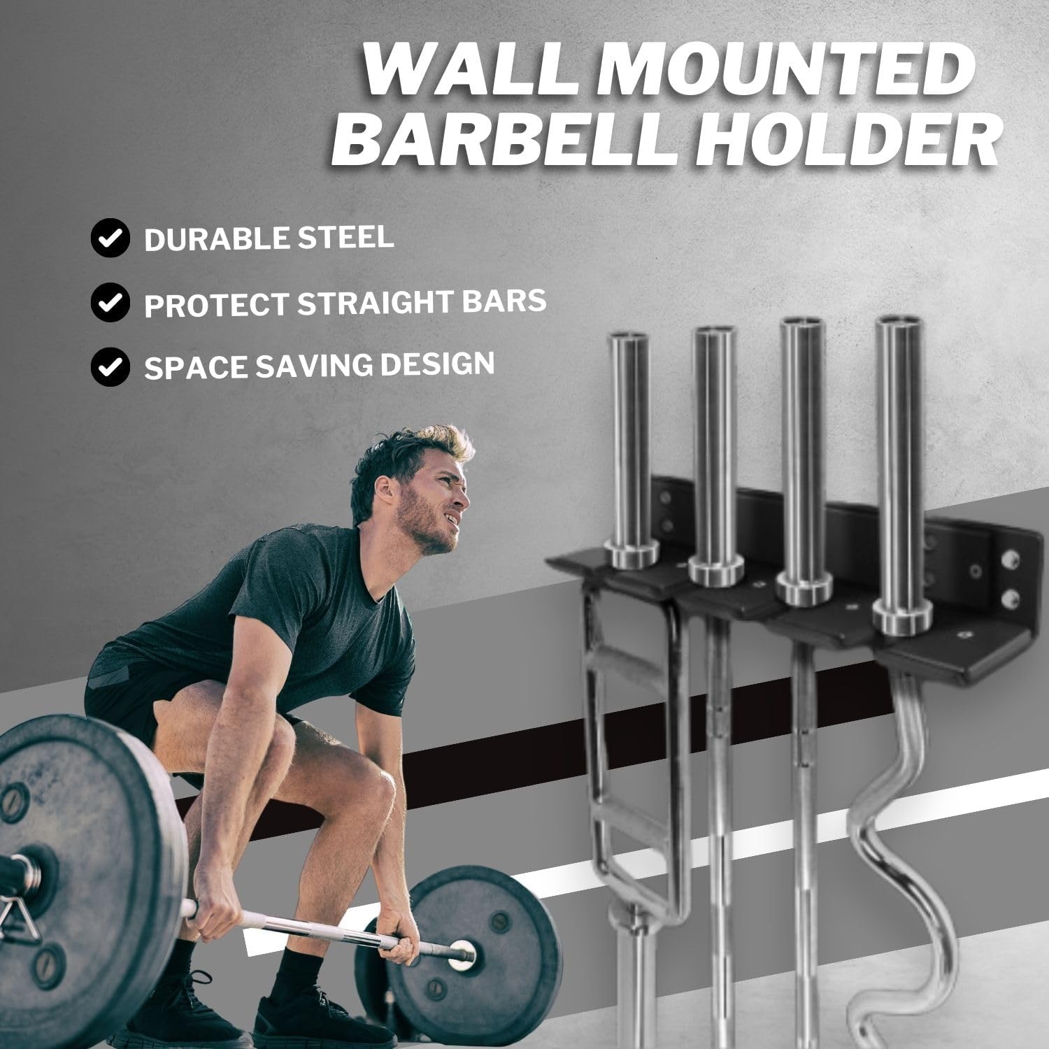Yes4All Vertical Wall Mounted Olympic Barbell Holder, Barbell Storage Rack, Hanging Barbell Rack for Home Fitness Equipment - Image 6