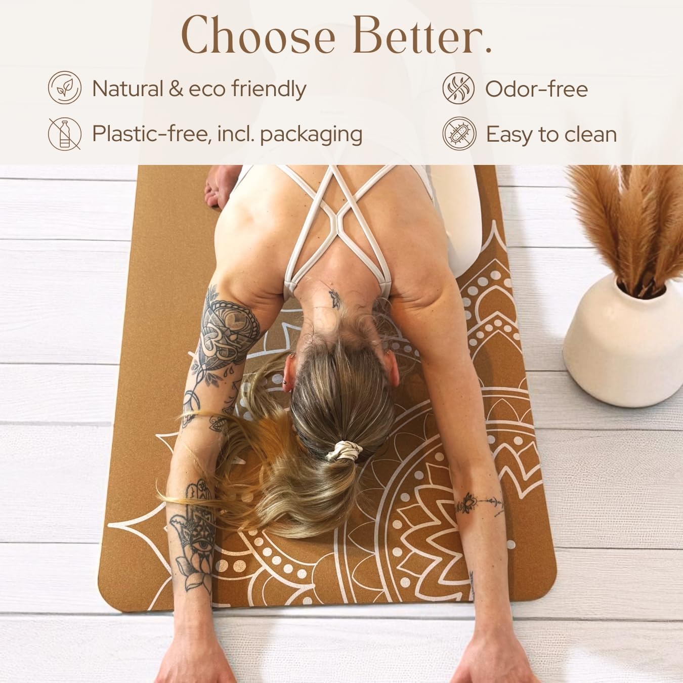 Designer Cork Yoga Mat – Signature Aesthetics on Quality Portuguese Cork with 5mm Solid Tree Rubber Base for Lasting Stability – Non Slip Grip, Odor Free and Non Toxic - Image 7