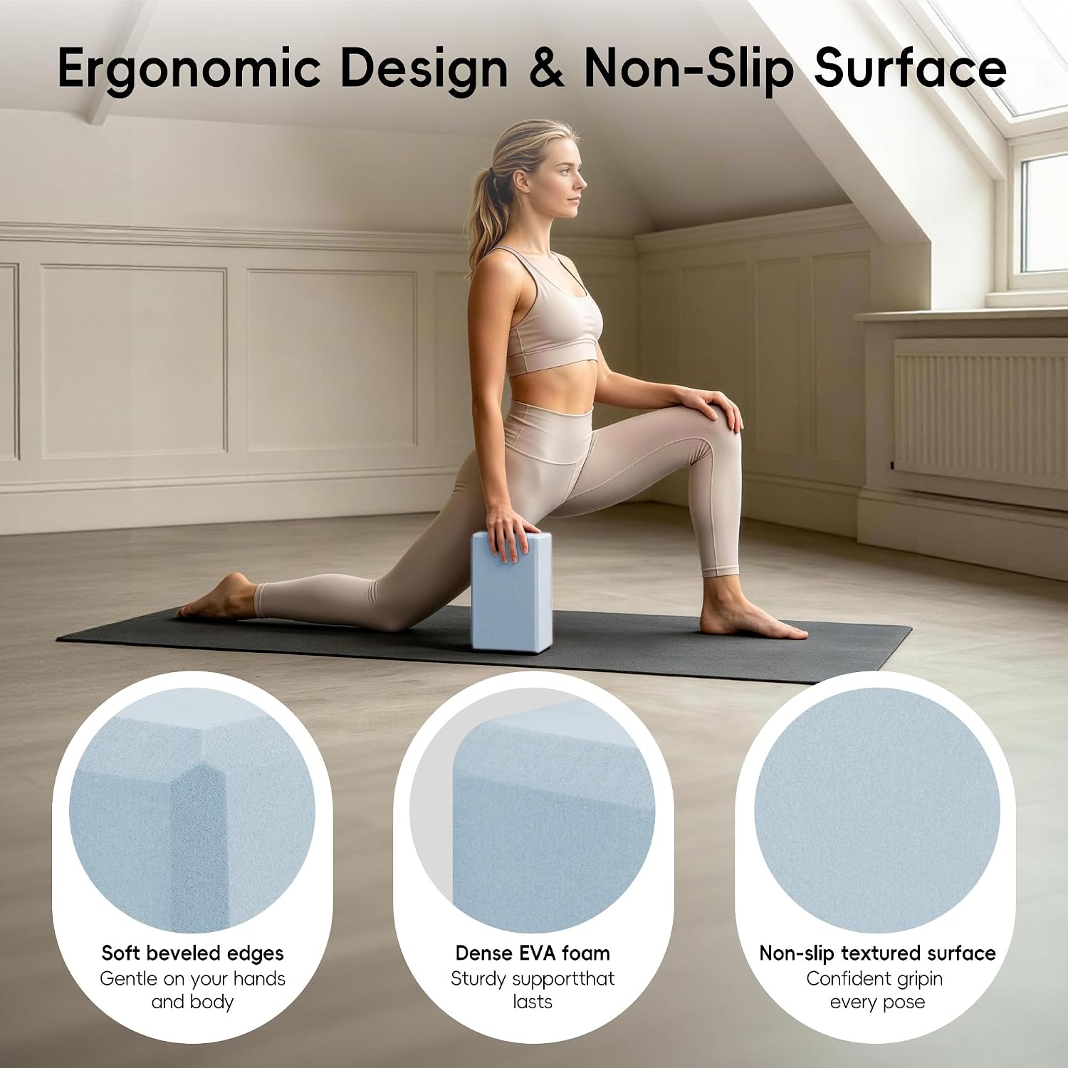 High Density EVA Yoga Blocks 2 Pack, 280g Pro-Level Exercise Brick (46-50 Shore C Firmness), Odor-Free & Non-Slip Foam Props for Yoga, Pilates & Stretching - Image 6