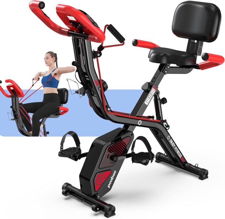 pooboo Folding Magnetic X‑Bike, Upright Exercise Bike for Home Gym