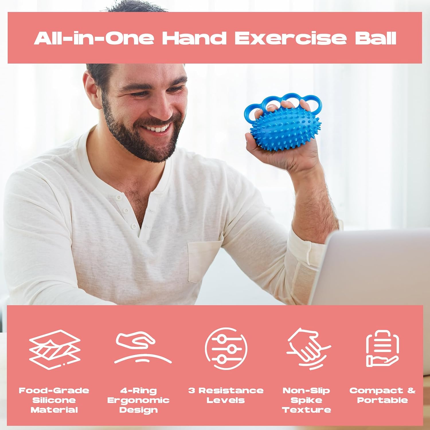 Hand Exercise Ball, Finger Therapy Ball, Grip Strengthener for Adults - Stress Relief, Massage Ball, Resistance Training for Wrist Flexibility, Hand Strengthening, Anxiety Relief - Image 2