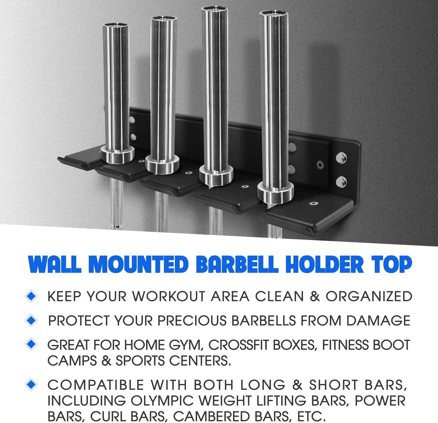 Yes4All Vertical Wall Mounted Olympic Barbell Holder, Barbell Storage Rack, Hanging Barbell Rack for Home Fitness Equipment - Image 4