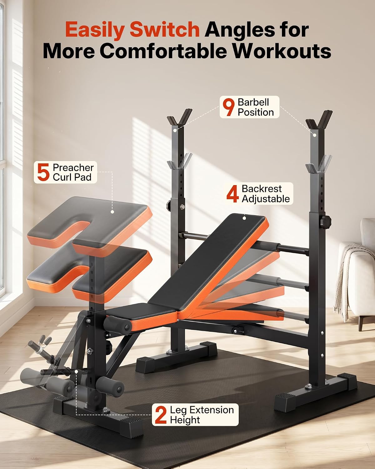 YOLEO 880-1980LBS ASTM-Certified All in One Weight Bench Set Home Strength - Image 5