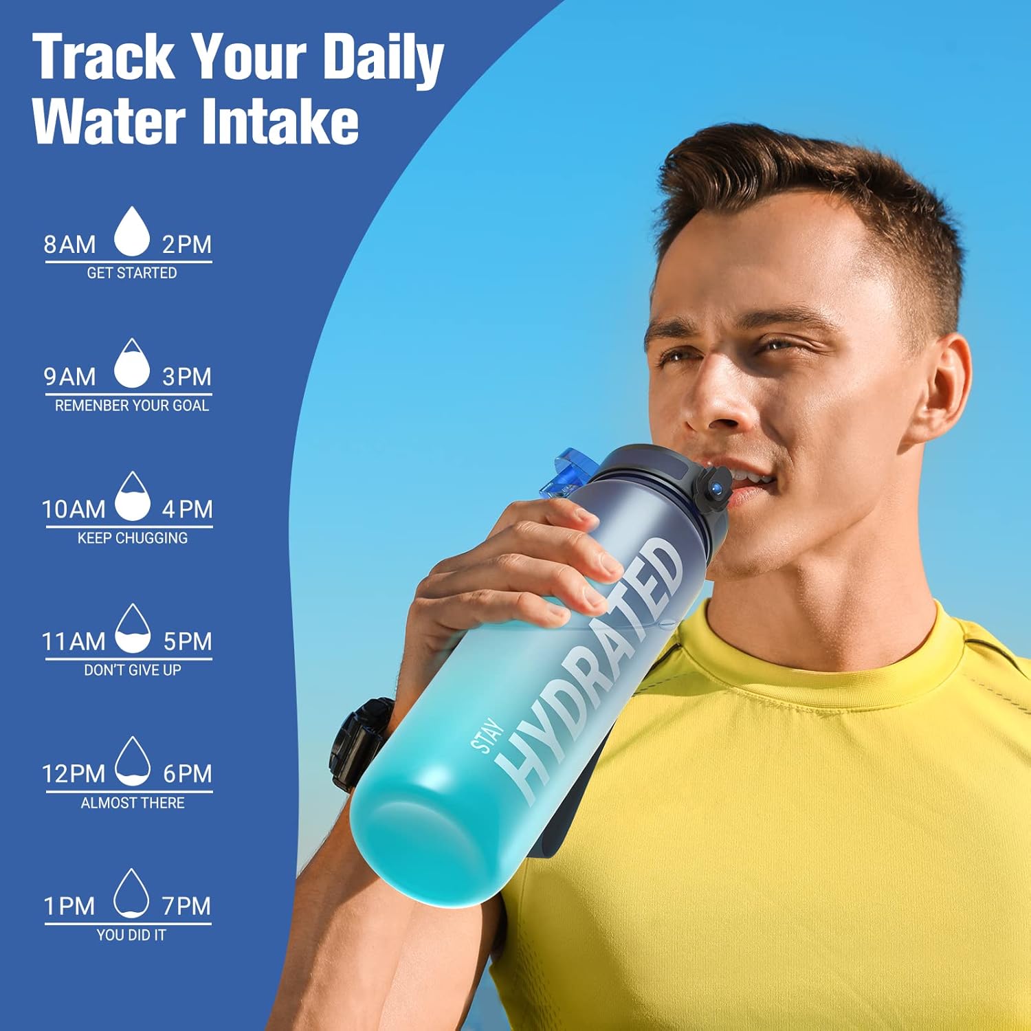 Sahara Sailor Water Bottle 32oz, Tritan Sports Bottle with Time Marker - Image 7