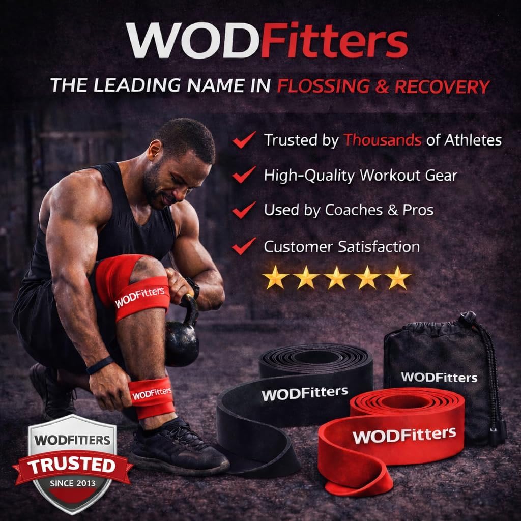 WODFitters Floss Bands for Muscle Compression Tack & Flossing, Mobility & Recovery WODs - Latest Technology - 2 Pack with Carrying Bag - Image 7