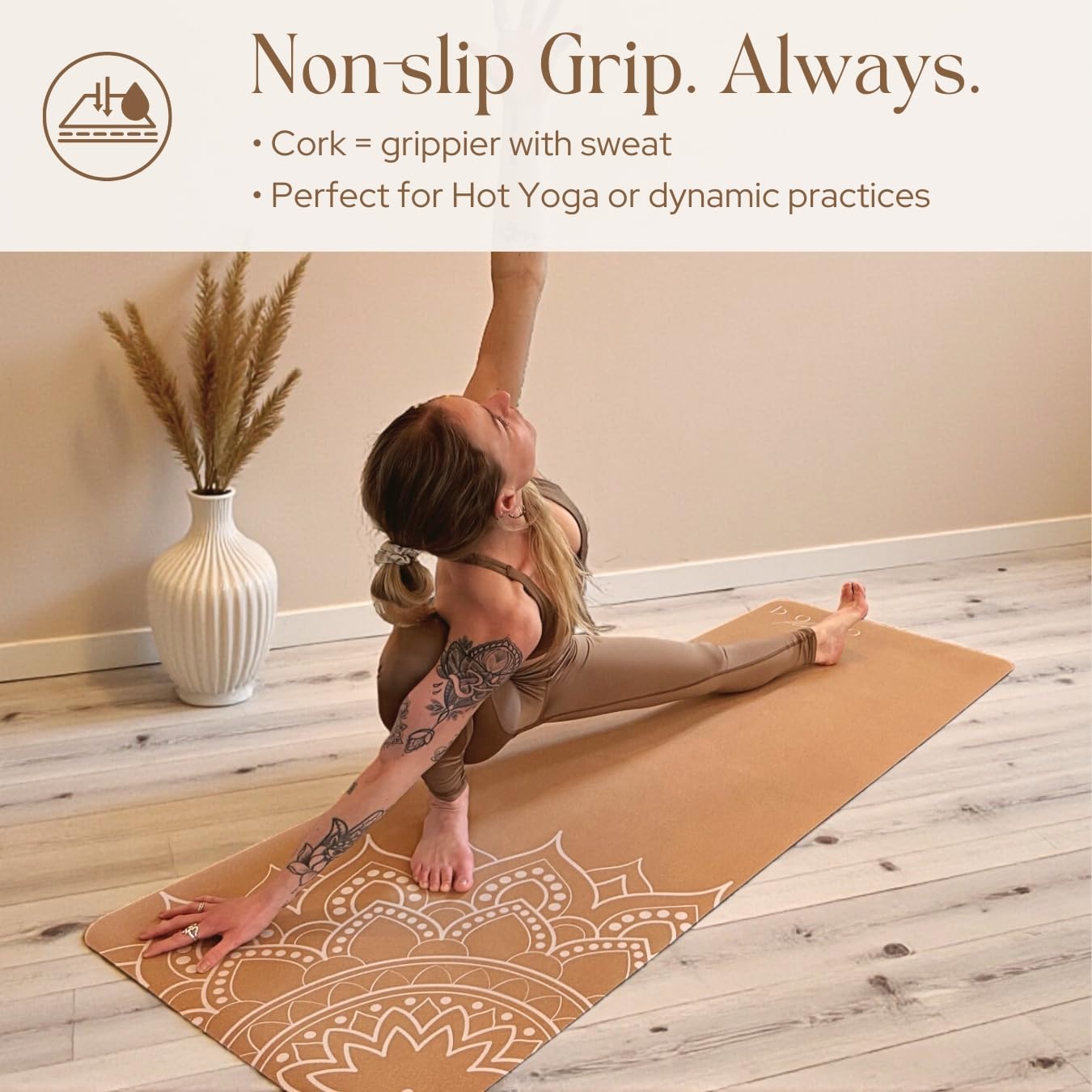 Designer Cork Yoga Mat – Signature Aesthetics on Quality Portuguese Cork with 5mm Solid Tree Rubber Base for Lasting Stability – Non Slip Grip, Odor Free and Non Toxic - Image 2