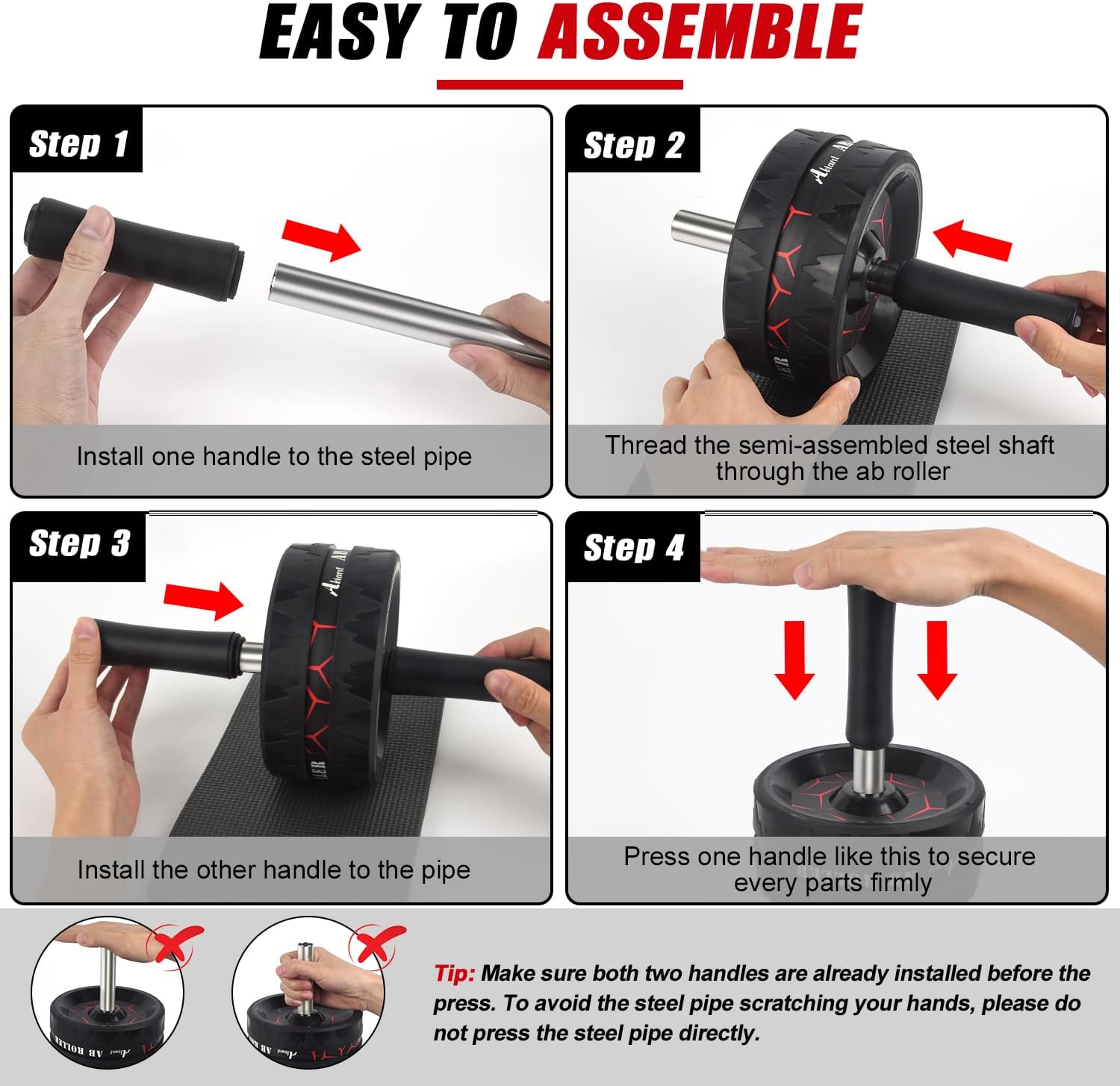 Abiarst Ab Roller Wheel, Abs Workout Equipment for Abdominal & Core Strength Training, Home Gym Exercise Wheels for Men Women, with Knee Pad Accessories - Image 5