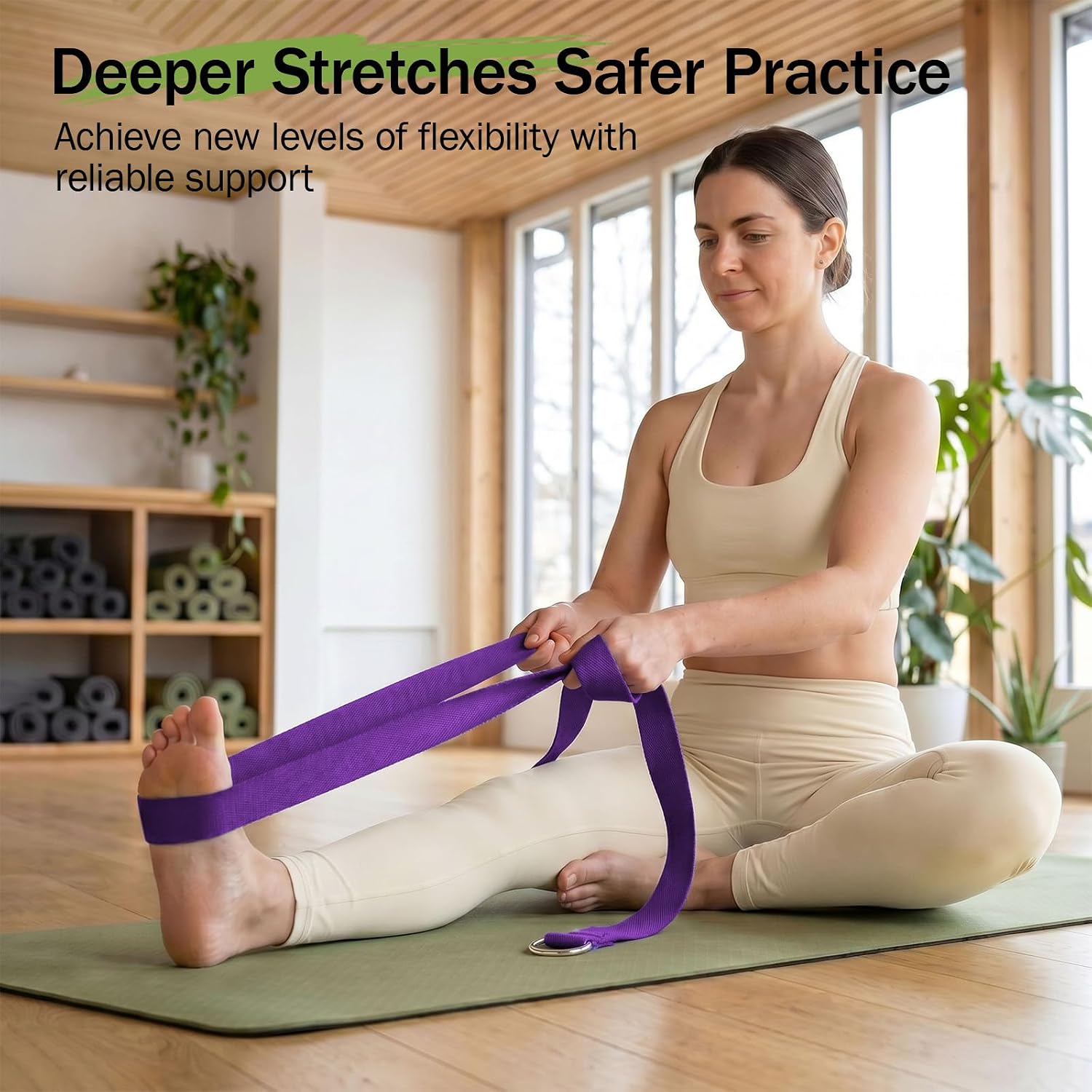 Slim Panda Yoga Strap for Stretching,Cotton Yoga Strap with Adjustable D-Ring Buckle,Non-Elastic Yoga Belt for Pilates,Gym Workouts,Physical Therapy,Improve Flexibility - Image 2