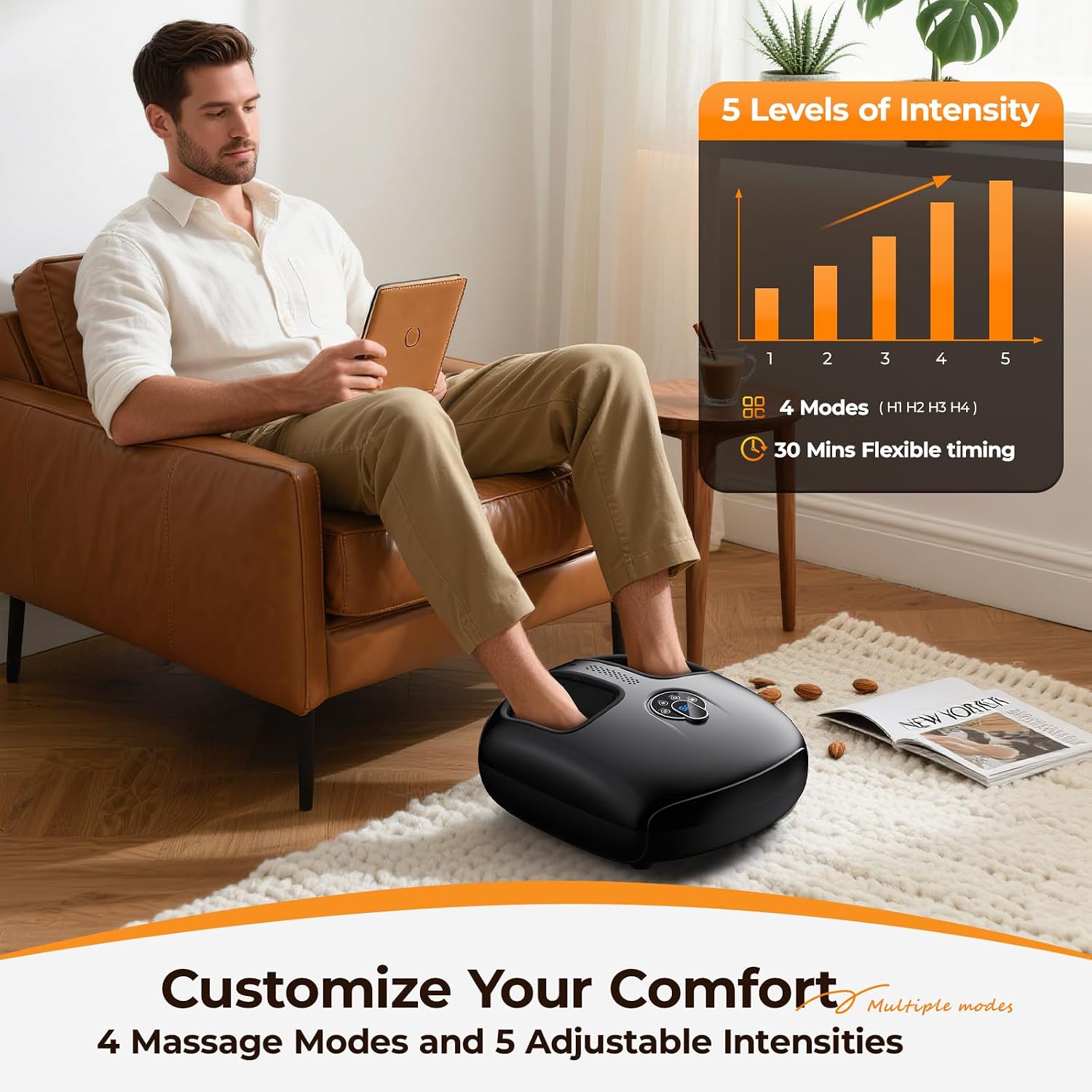 Foot Massager with Heat, 4 Modes & Vibration & Compression & Rolling for Feet Toes Relief, Electric Shiatsu Foot Massager with Remote, Fits Up to Men's Size 12, Gift for Women Men Father's Day - Image 4