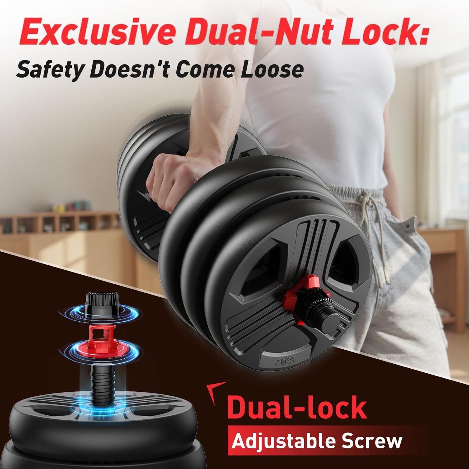 Adjustable dumbbell set,20/35/45/55/70/90lbs Free Weights set with upgraded nut, 5 in 1 Weight Set Used as Kettlebells, Barbell, Push up Stand, Fitness Exercise for Home Gym Suitable Men/Women - Image 3