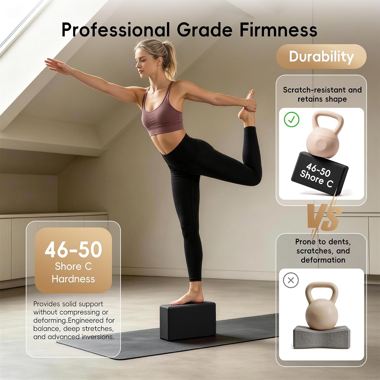High Density EVA Yoga Blocks 2 Pack, 280g Pro-Level Exercise Brick (46-50 Shore C Firmness), Odor-Free & Non-Slip Foam Props for Yoga, Pilates & Stretching - Image 3