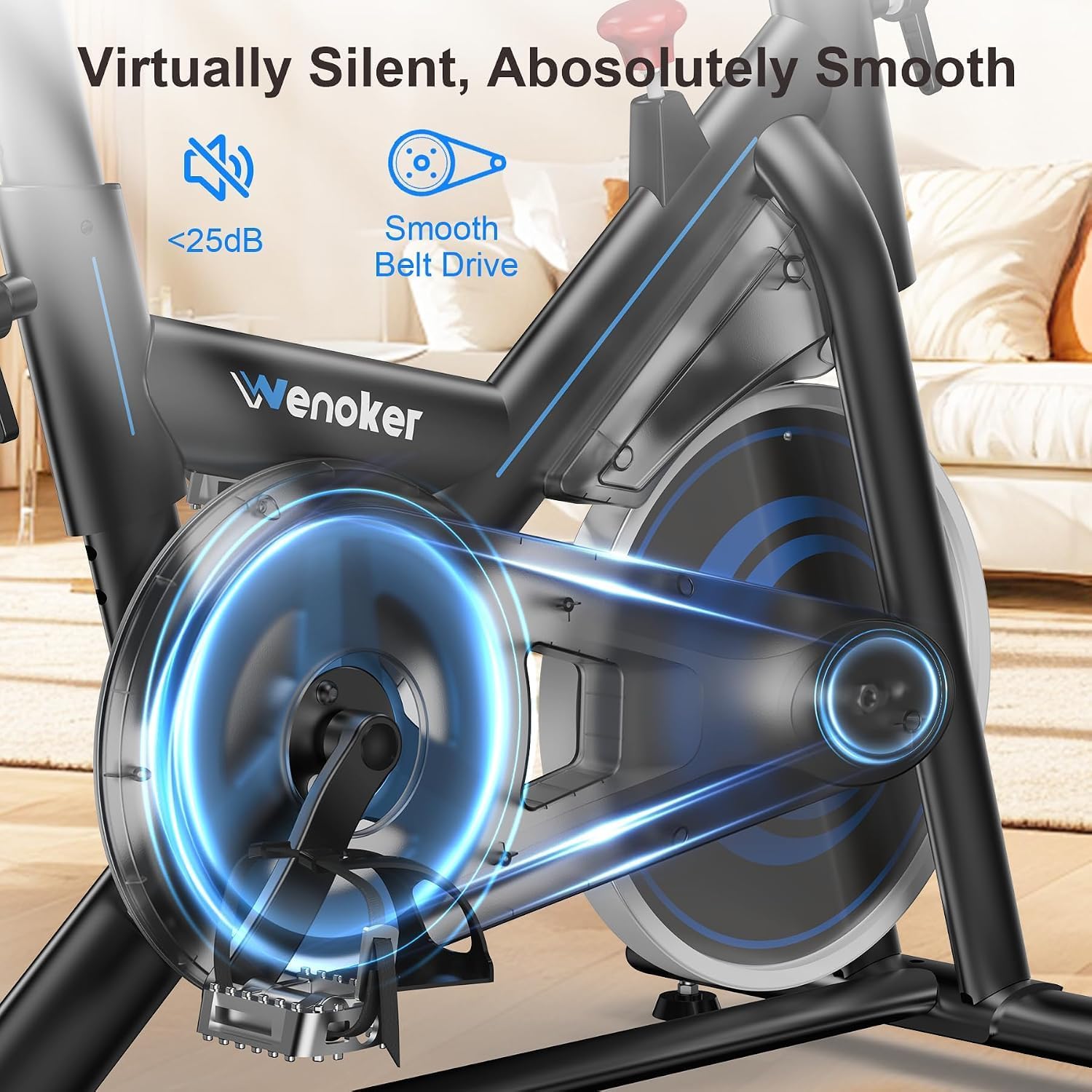 Wenoker Magnetic Exercise Bike for Home – Adjustable Silent Spin Bike with 350lb Capacity, APP Connectivity, LCD Monitor & Device Holder – Indoor Cycling Bike for Cardio & Weight Loss - Image 3