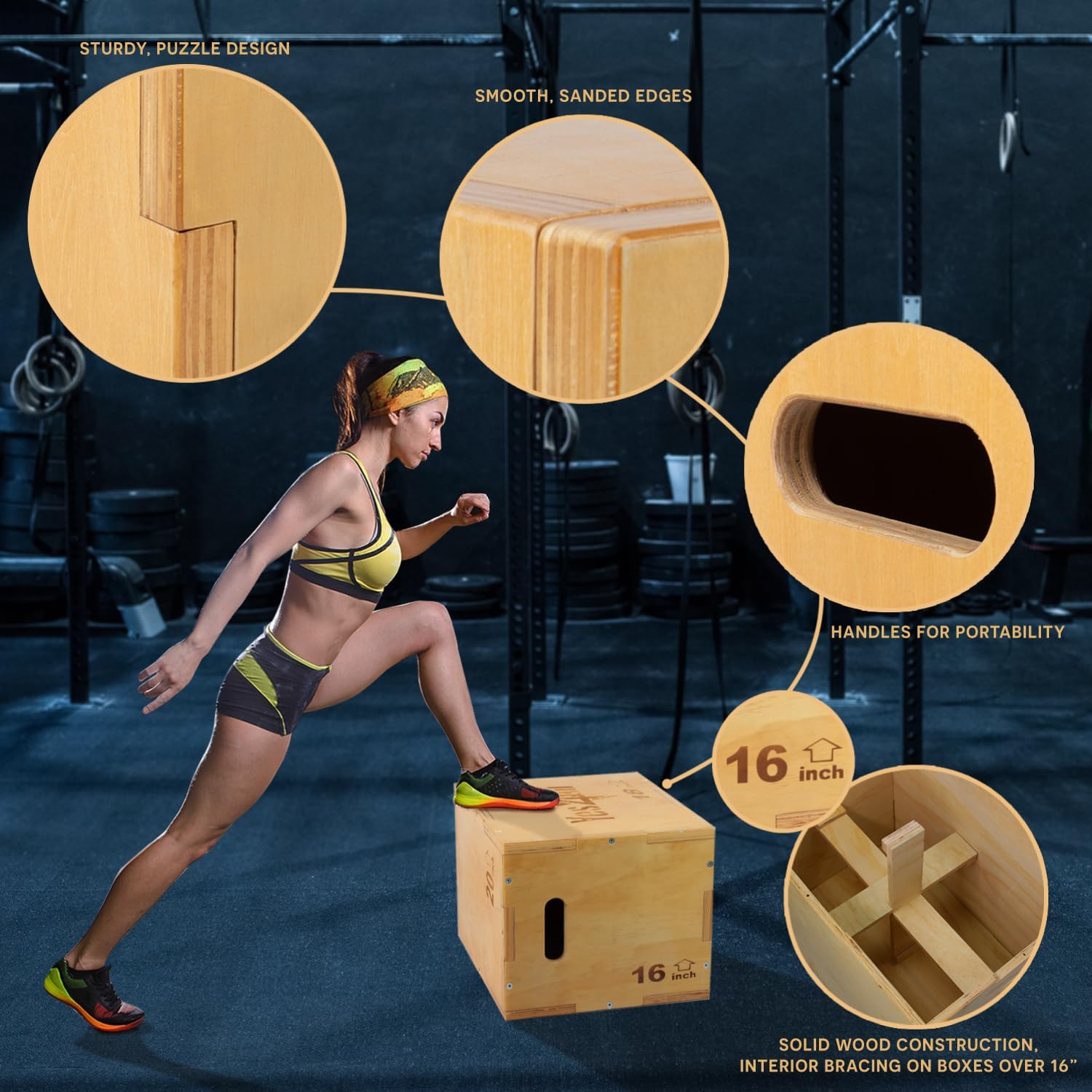 Yes4All Plyo Box, 3-in-1 Wooden Box Jump for Home Gym, Lunges, Squats, Dips - Image 4