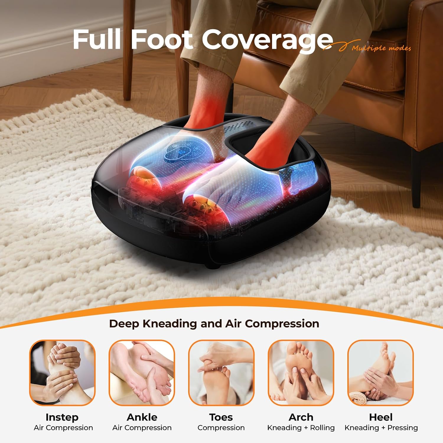 Foot Massager with Heat, 4 Modes & Vibration & Compression & Rolling for Feet Toes Relief, Electric Shiatsu Foot Massager with Remote, Fits Up to Men's Size 12, Gift for Women Men Father's Day - Image 2