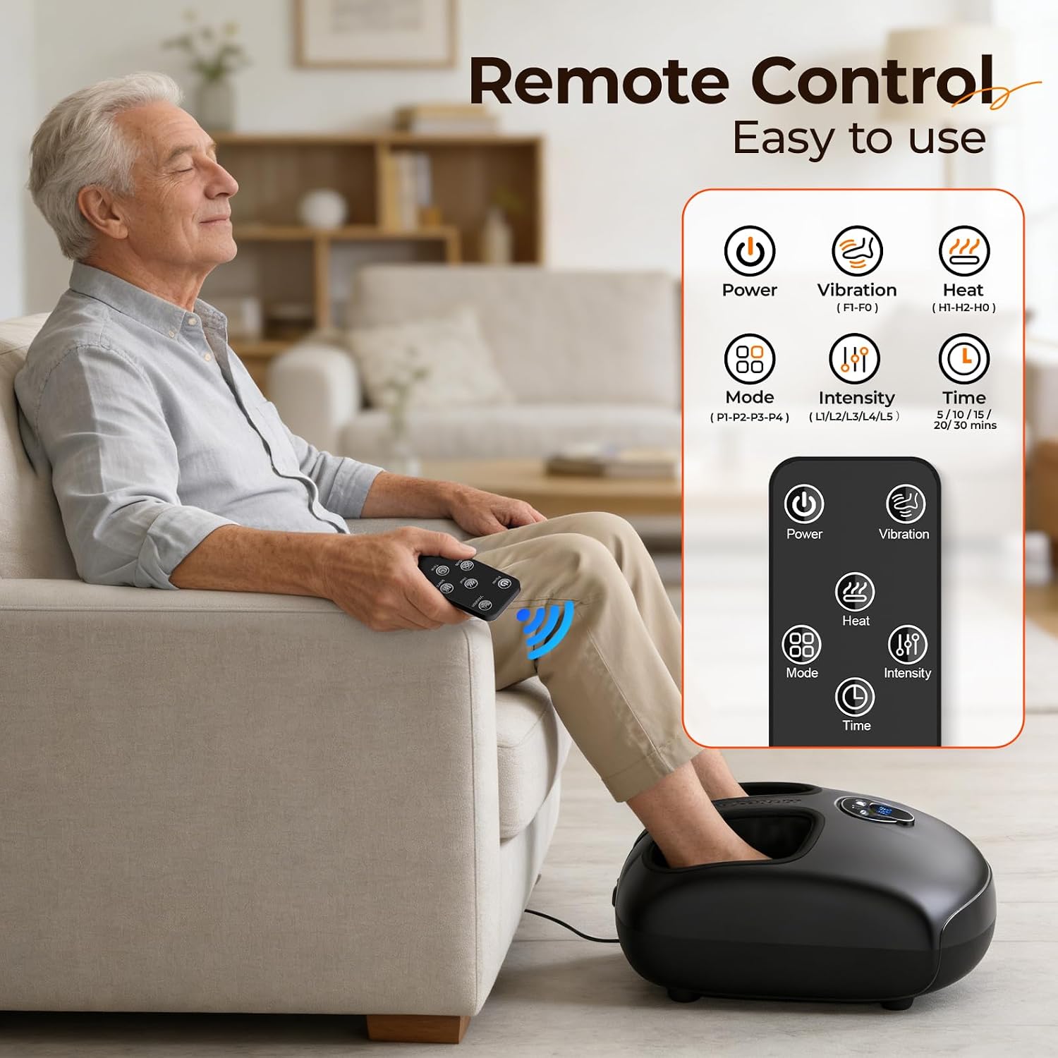 Foot Massager with Heat, 4 Modes & Vibration & Compression & Rolling for Feet Toes Relief, Electric Shiatsu Foot Massager with Remote, Fits Up to Men's Size 12, Gift for Women Men Father's Day - Image 5