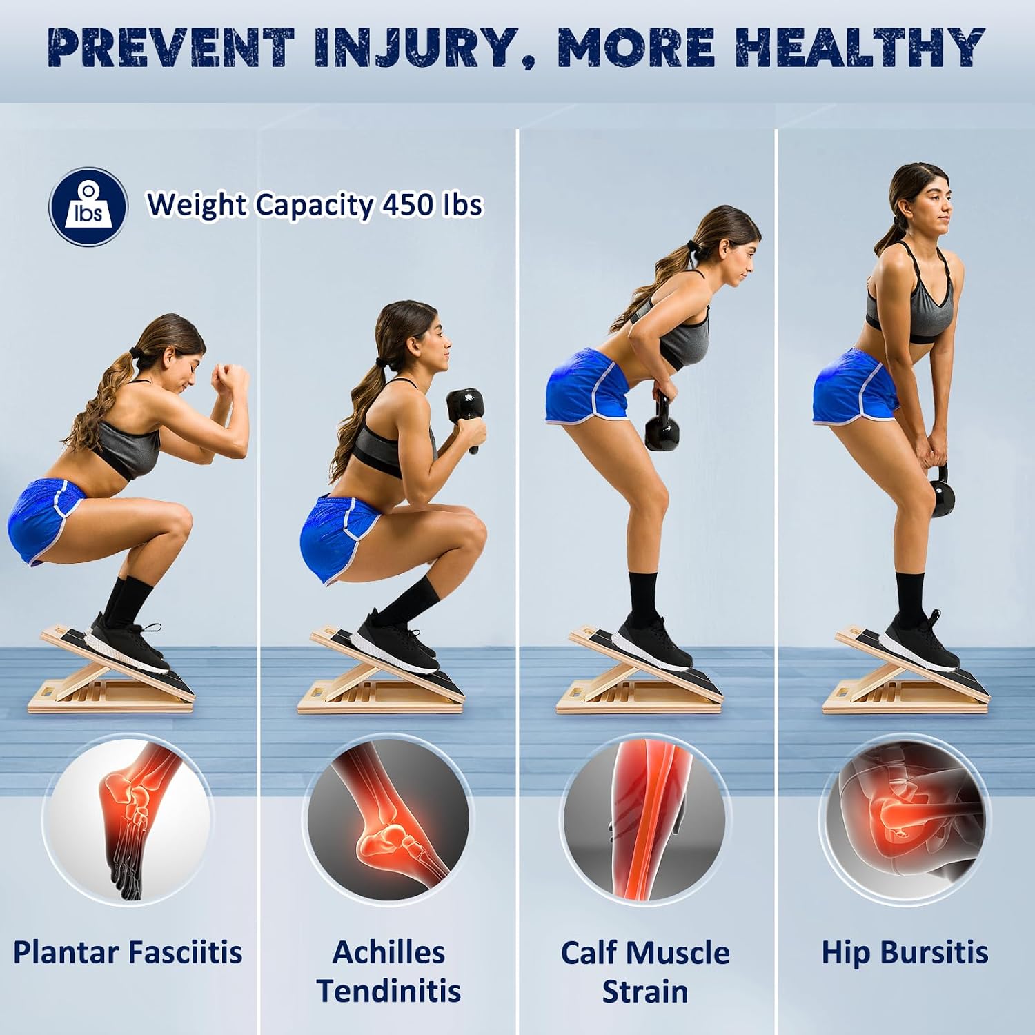 Portable Wooden Slant Board for Calf Stretching Squats Calf Stretcher Pilates Physical Therapy Equipment Adjustable Incline Board for Knees Ankle Heel Feet Leg - Image 5
