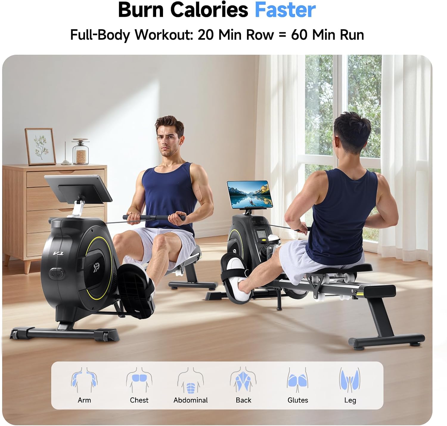 Rowing Machine for Home, 350 LB Capacity, 16-Level Silent Resistance, Magnetic Rowing Machines for Home Foldable, Full-Body Workout Compact Rowing Machine for Cardio & Strength with APP Support - Image 3