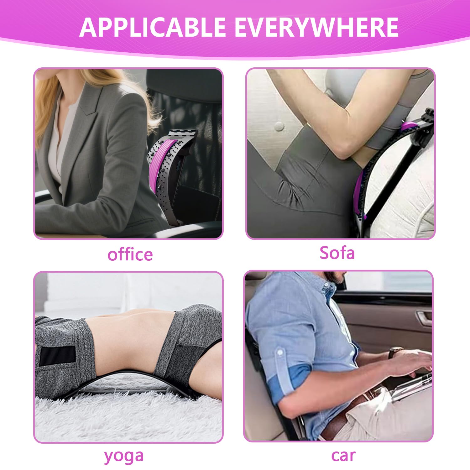 Back Stretcher - 4-Level Adjustable Lumbar Support Board & Back Cracker for Lower Back Pain Relief, Home Office Use (Pink) - Image 7