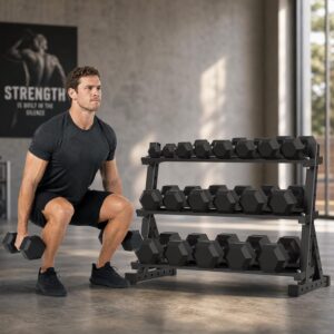 HANDBODE Rubber Coated Hex Dumbbell...