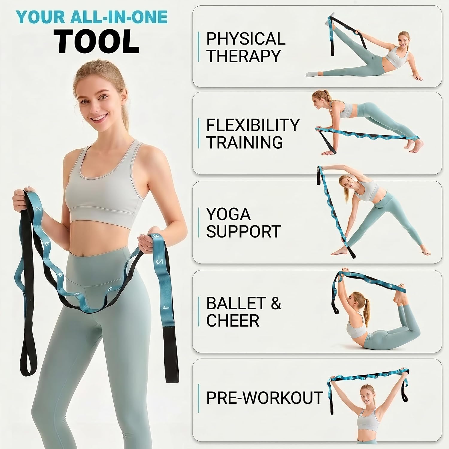 Acozycoo Stretching Strap with Loops for Physical Therapy,Knee,Calf,Back - Image 7