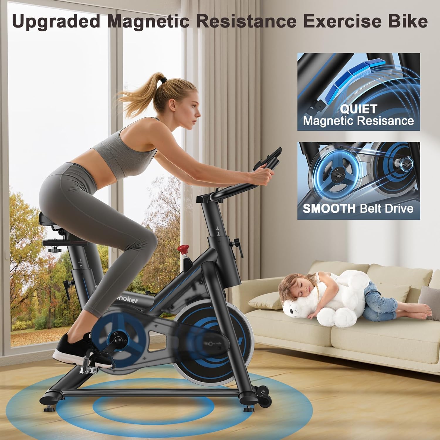 Wenoker Magnetic Exercise Bike for Home – Adjustable Silent Spin Bike with 350lb Capacity, APP Connectivity, LCD Monitor & Device Holder – Indoor Cycling Bike for Cardio & Weight Loss - Image 4